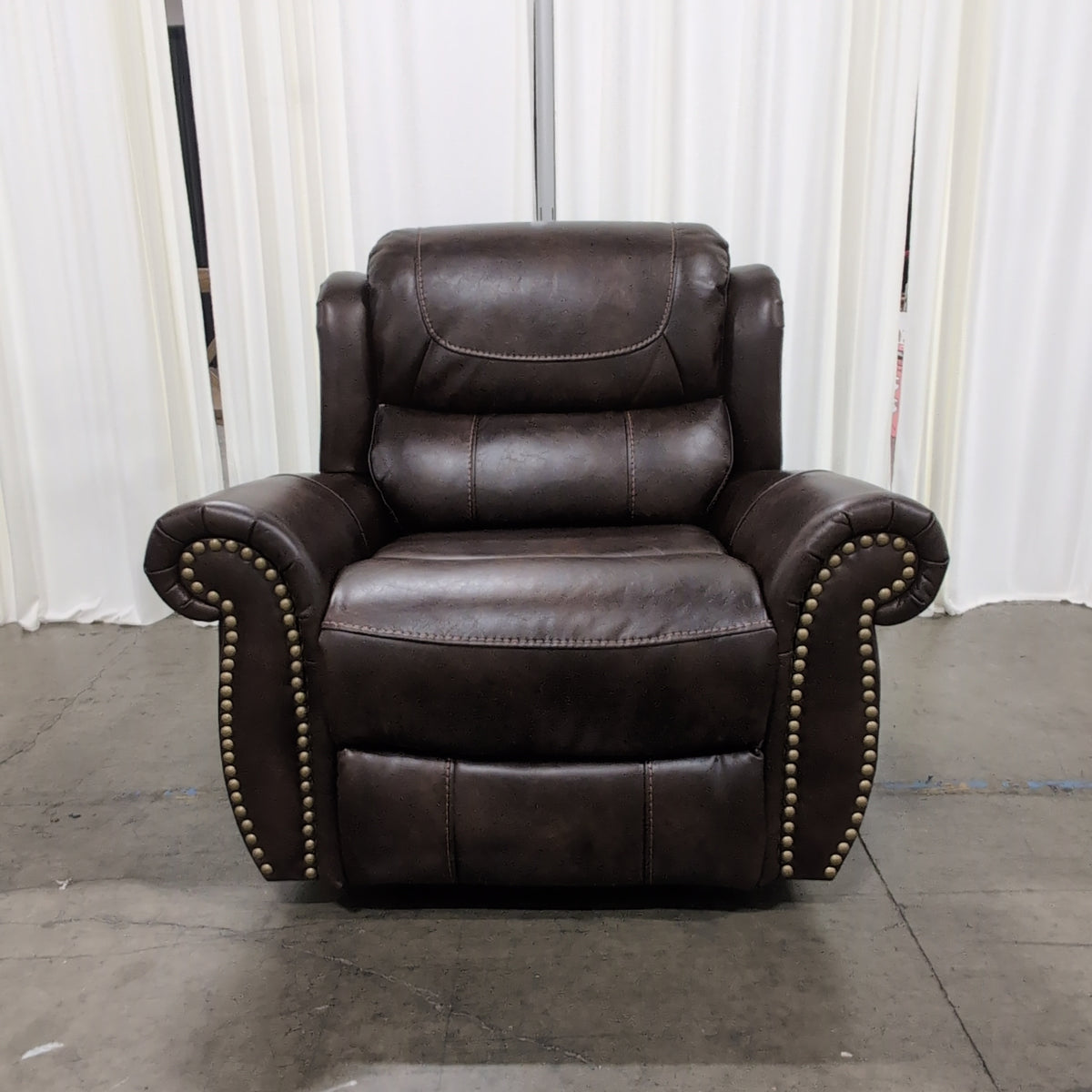 Dark Brown Padded Recliner with Nailhead Trim