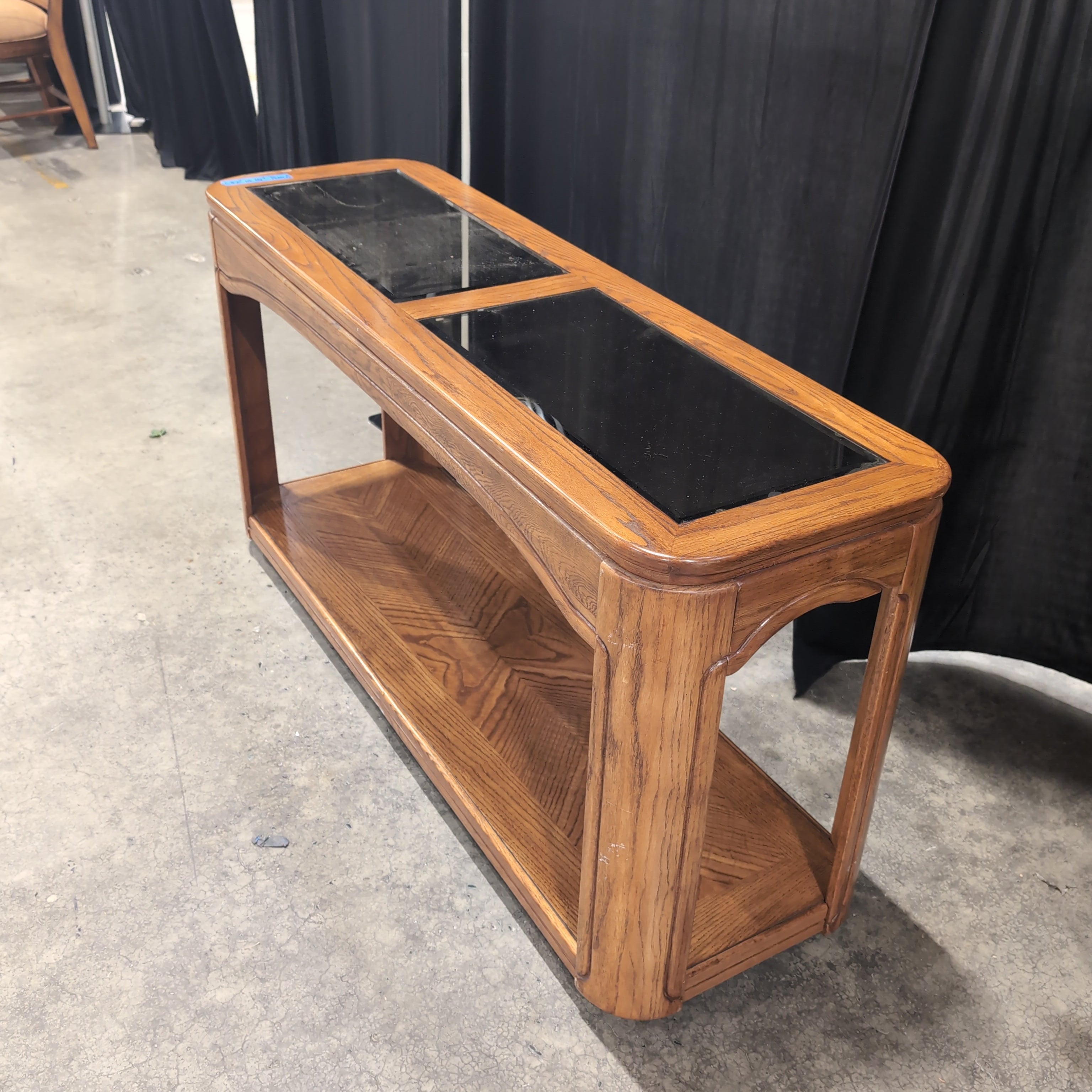 Medium Brown Wood Console Table with Glass Top Inserts