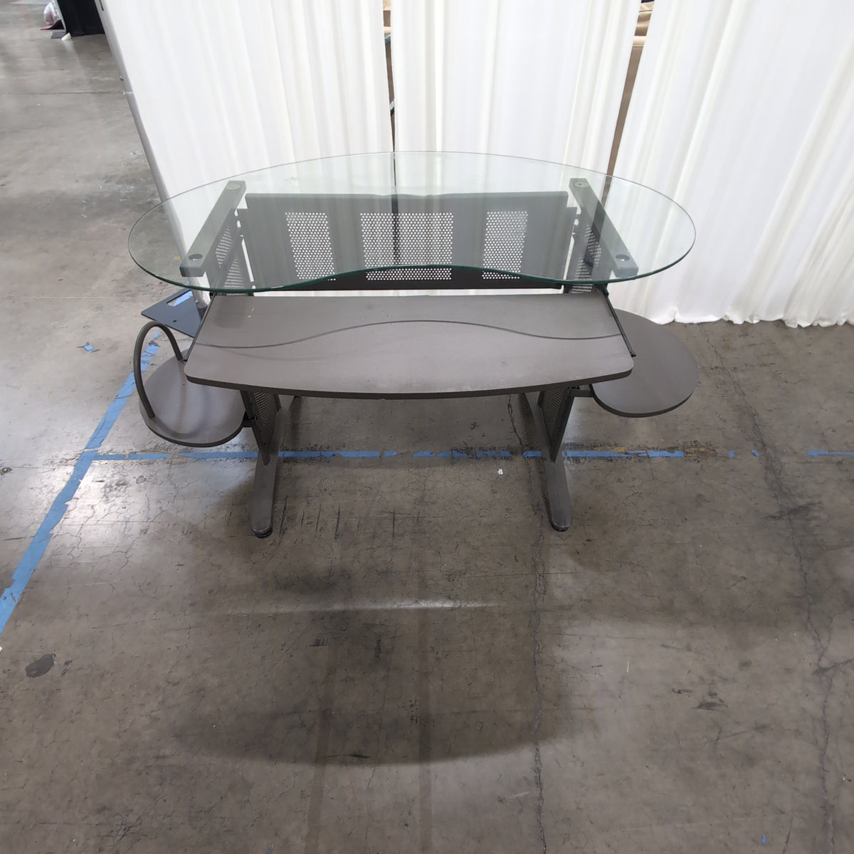 Grey Metal and Glass Kidney-Shaped Desk