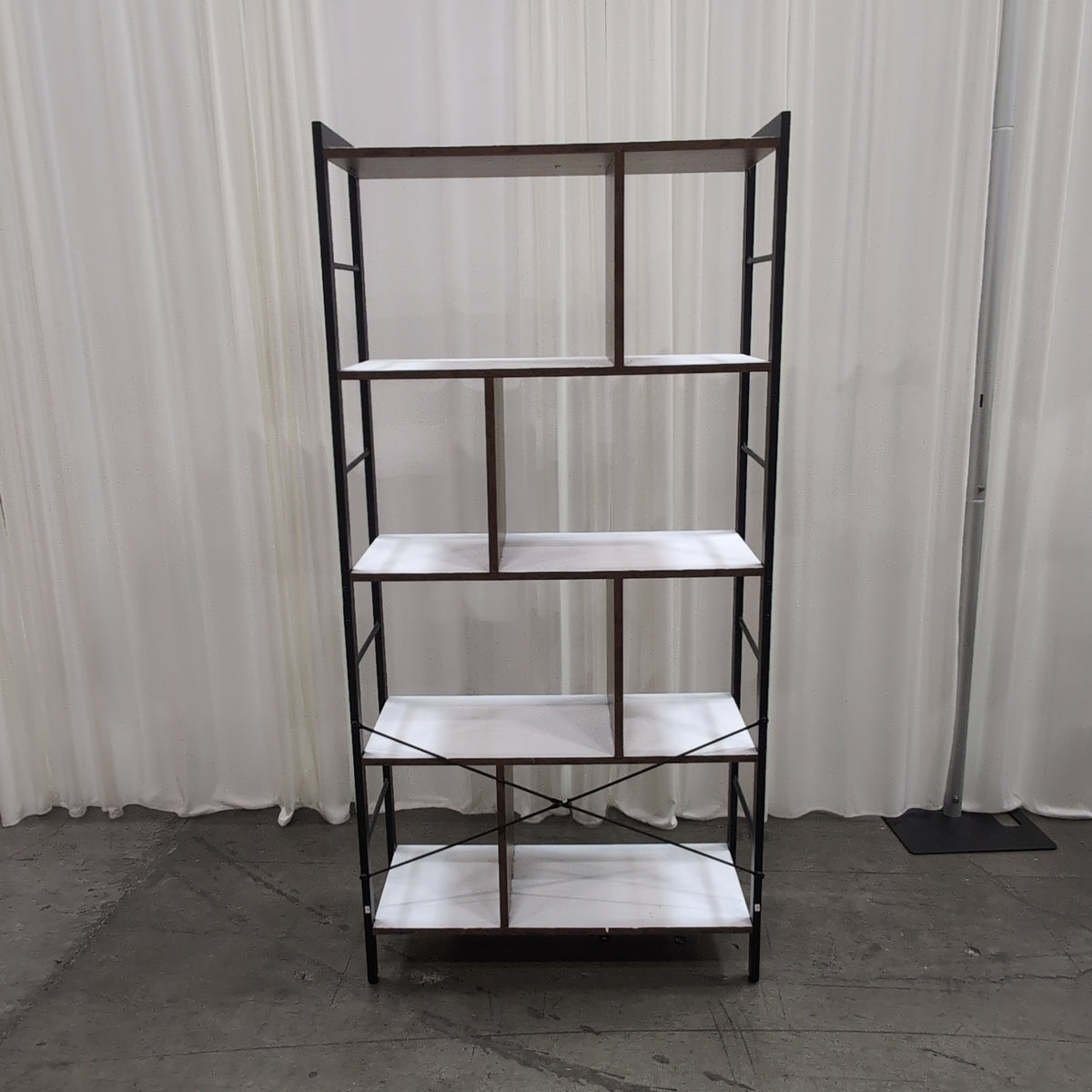 Geometric Black Metal Five-Tier Bookcase with White Shelves