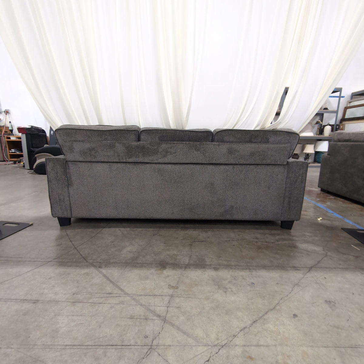 Textured Grey Fabric Three-Seat Couch