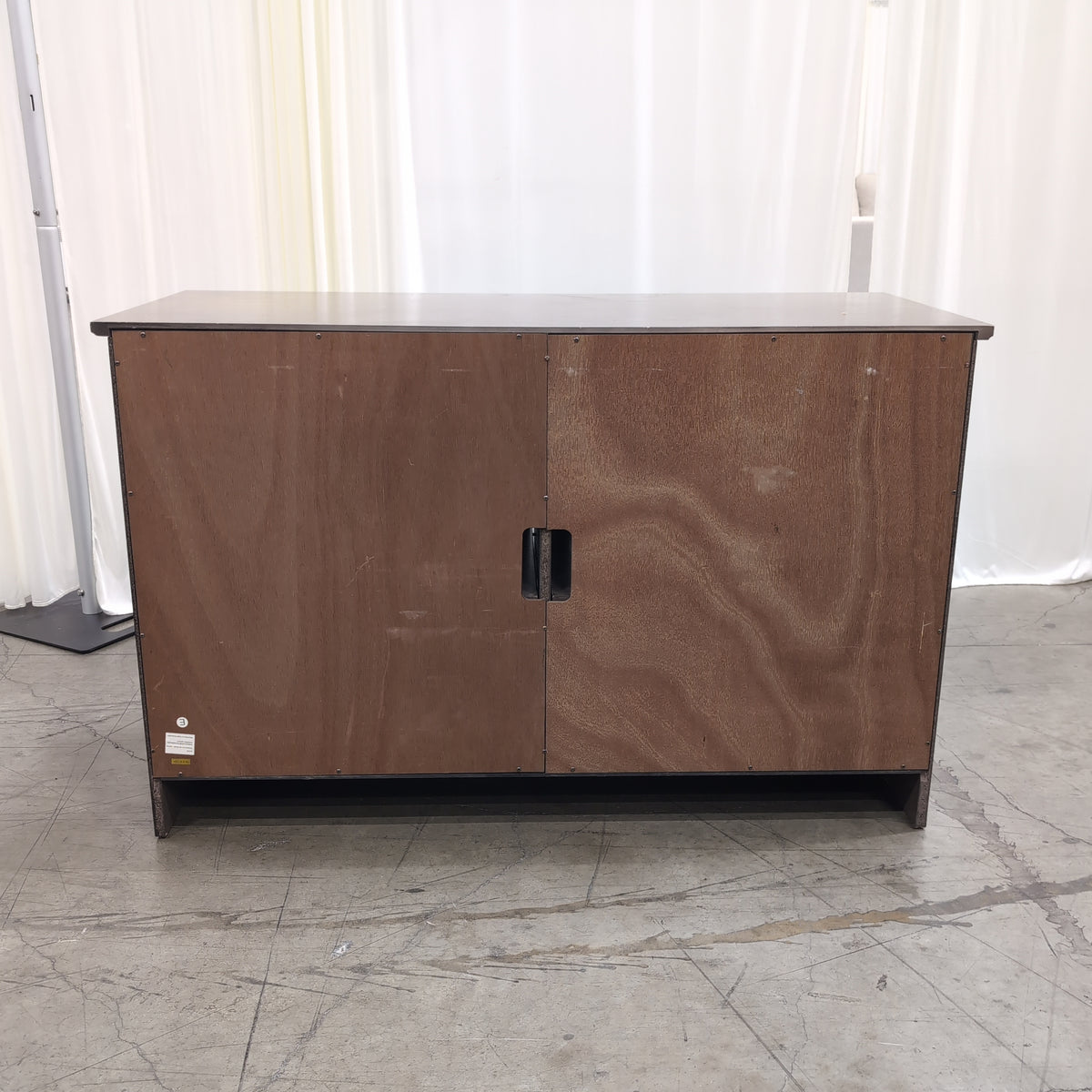Greige Wood TV Stand with Louvered Doors