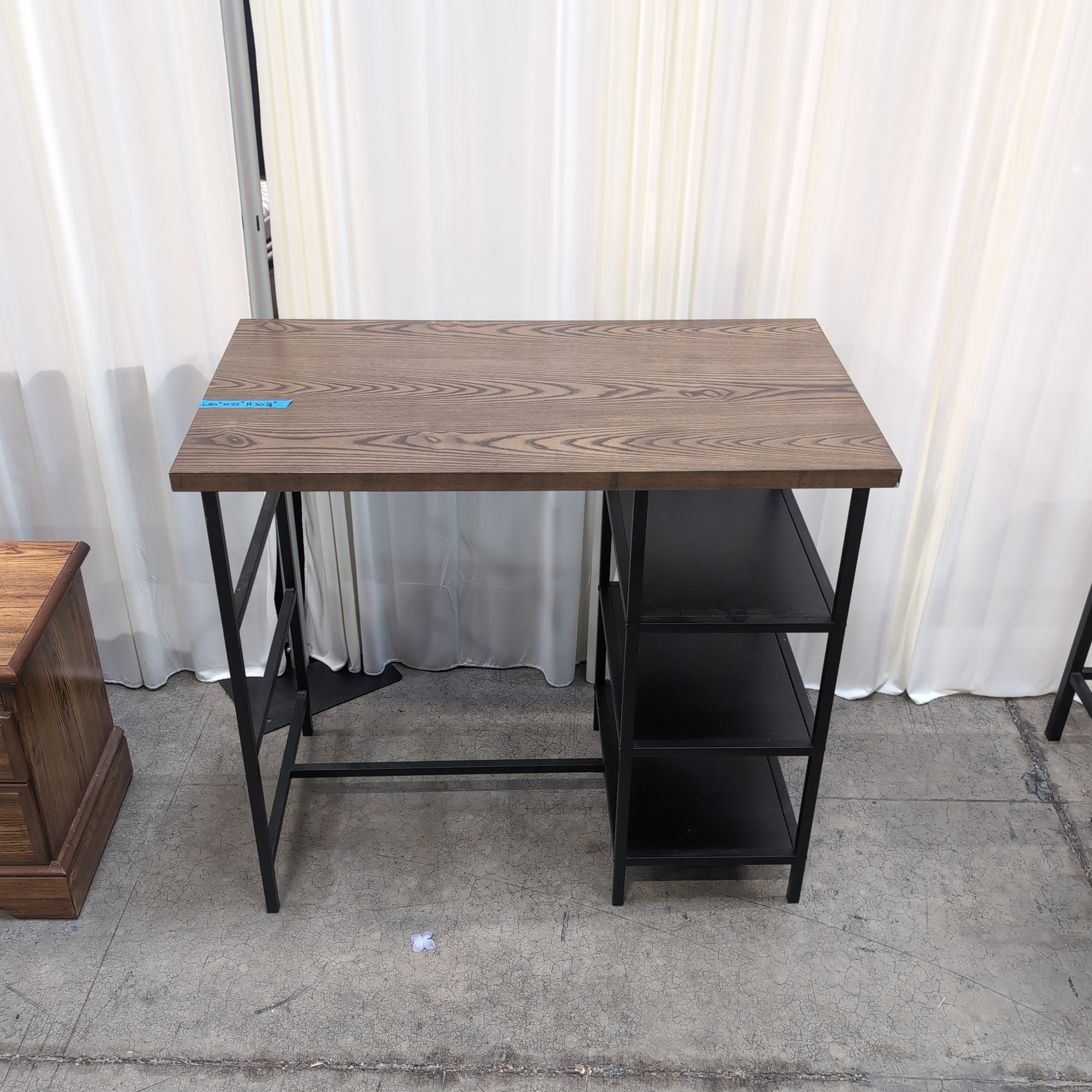Industrial Style Dark Wood Desk with Side Shelves