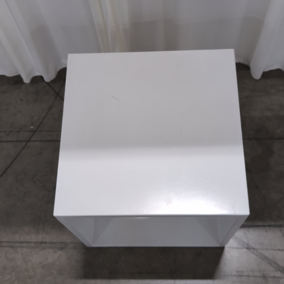White Cube End Table with Circular Cutout