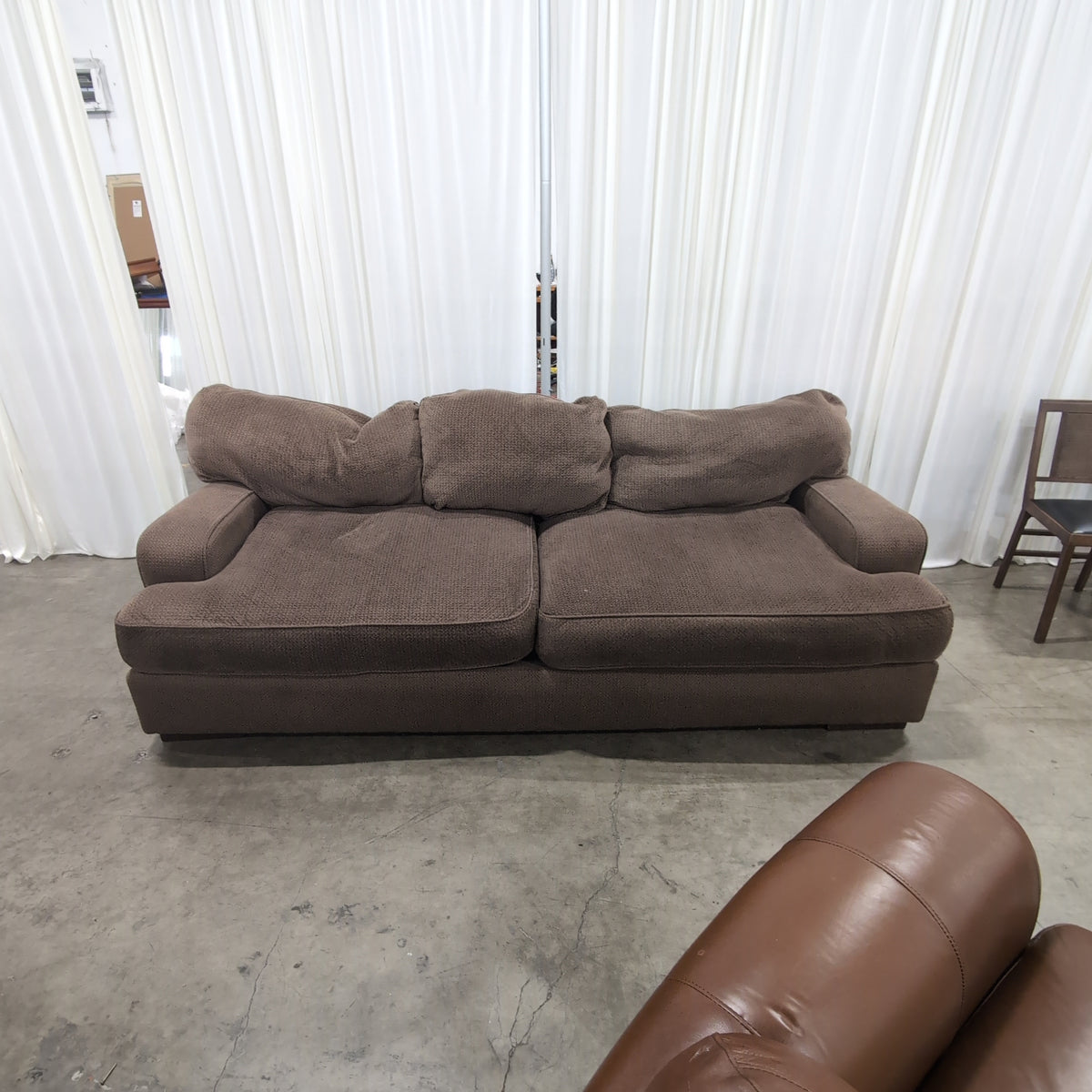 Brown Textured Fabric Couch with Chaise Lounge