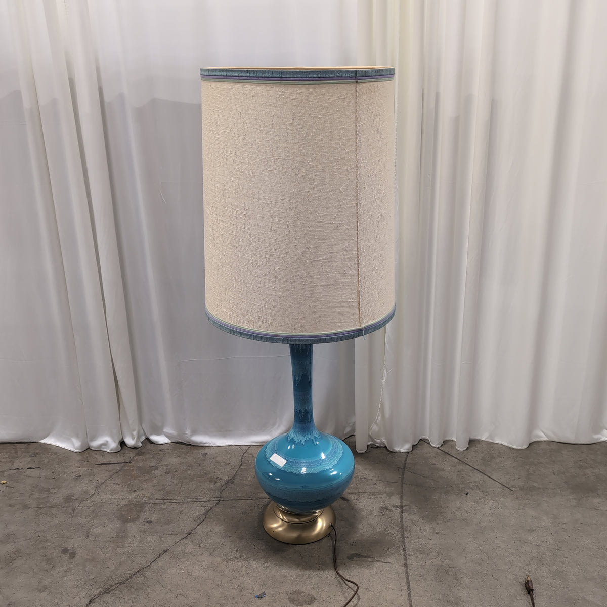 Teal Glazed Ceramic Table Lamp with Cream Shade