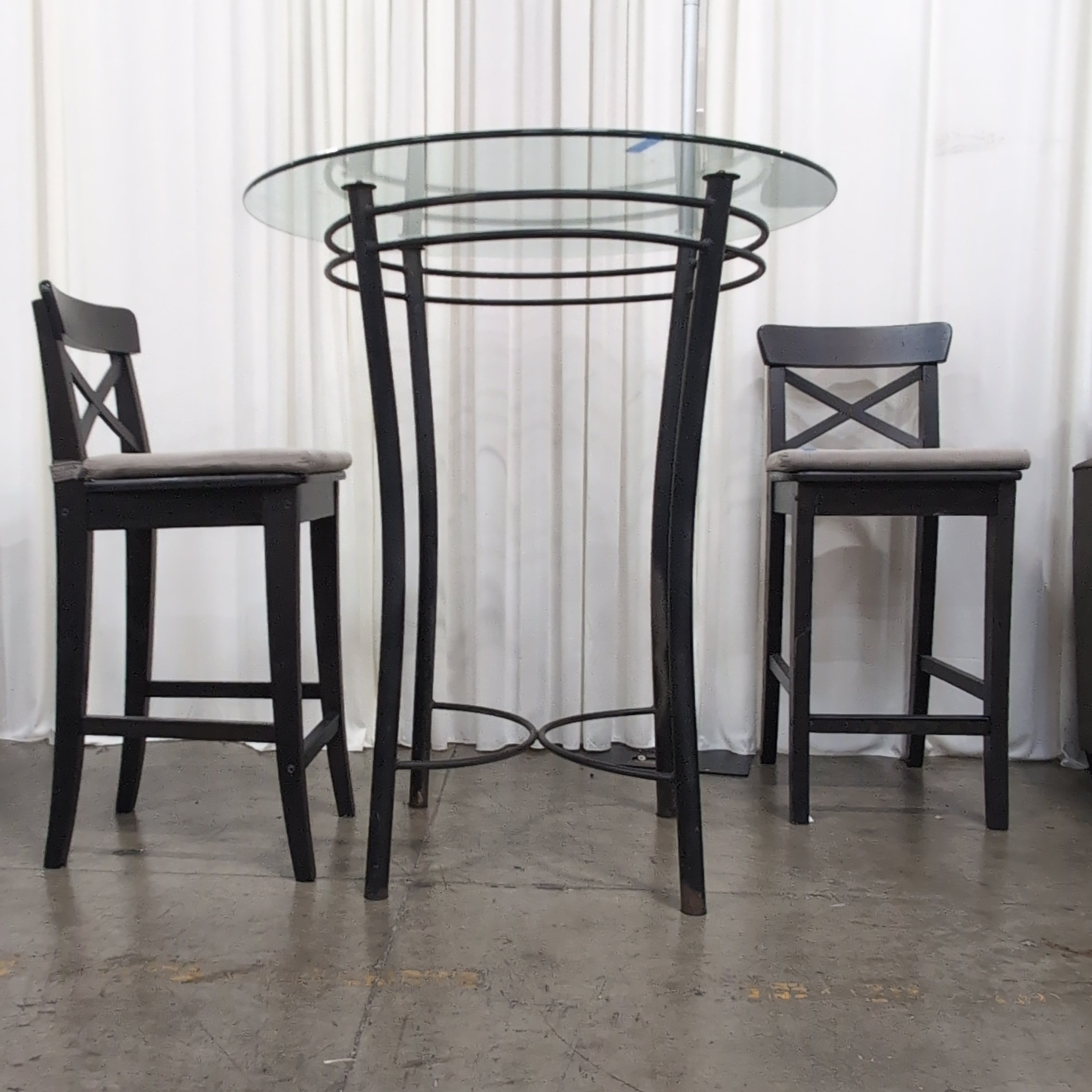 Round Glass Top Bar Table with Black Metal Base