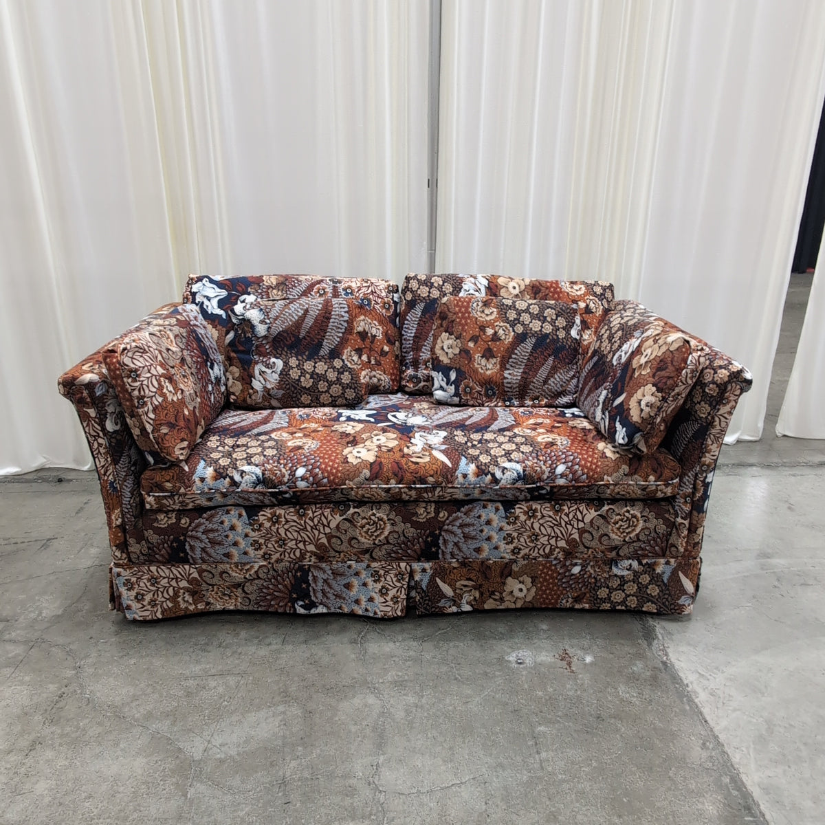 Vintage Floral Patchwork Upholstered Couch with Rolled Arms