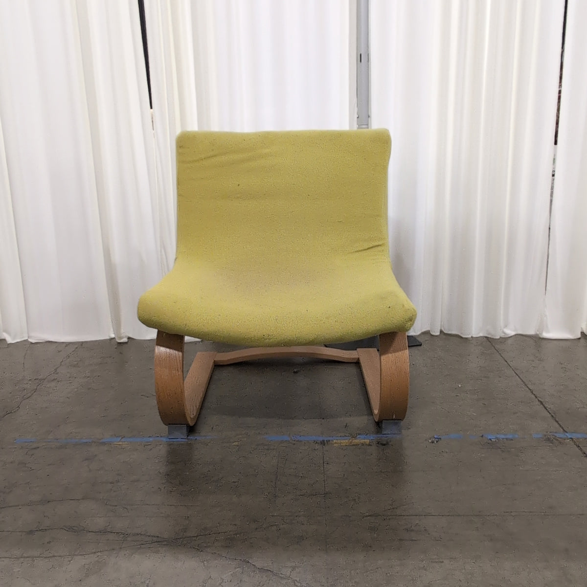 Lime Green Fabric Low Profile Lounge Chair with Wood Base