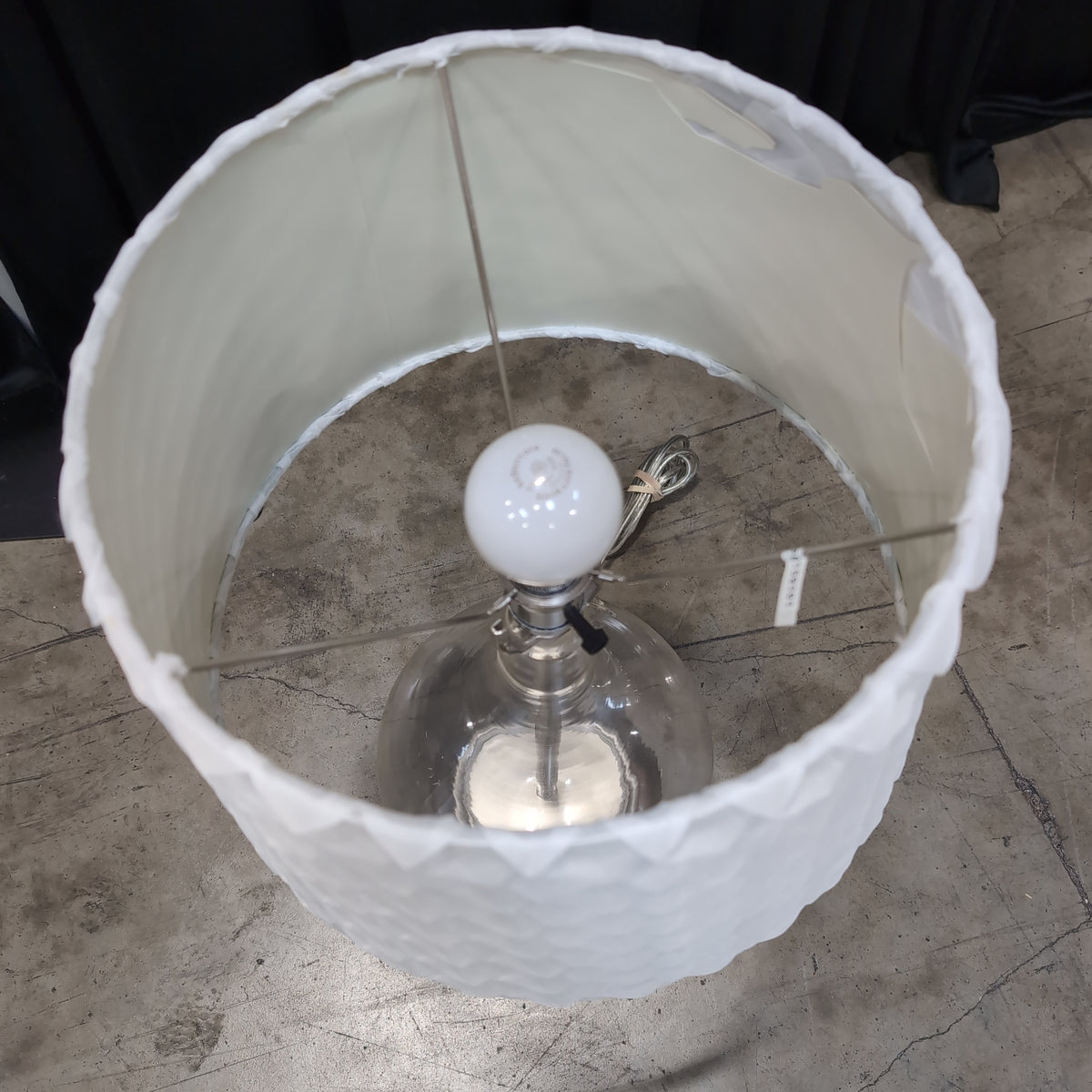 Clear Glass Base Table Lamp with White Quilted Shade