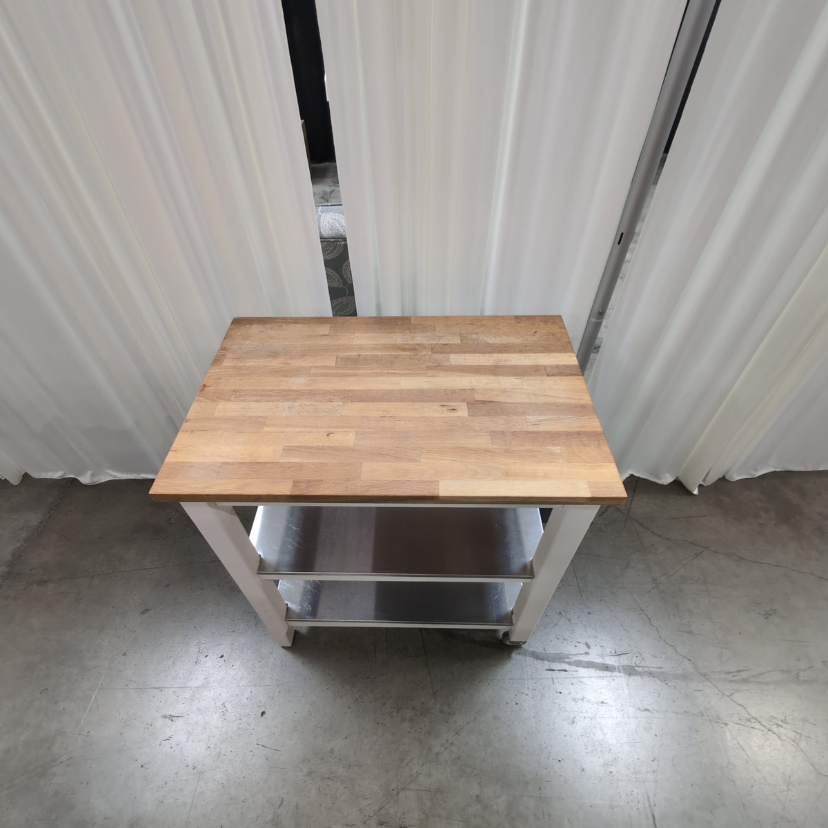 White Frame Butcher Block Kitchen Cart