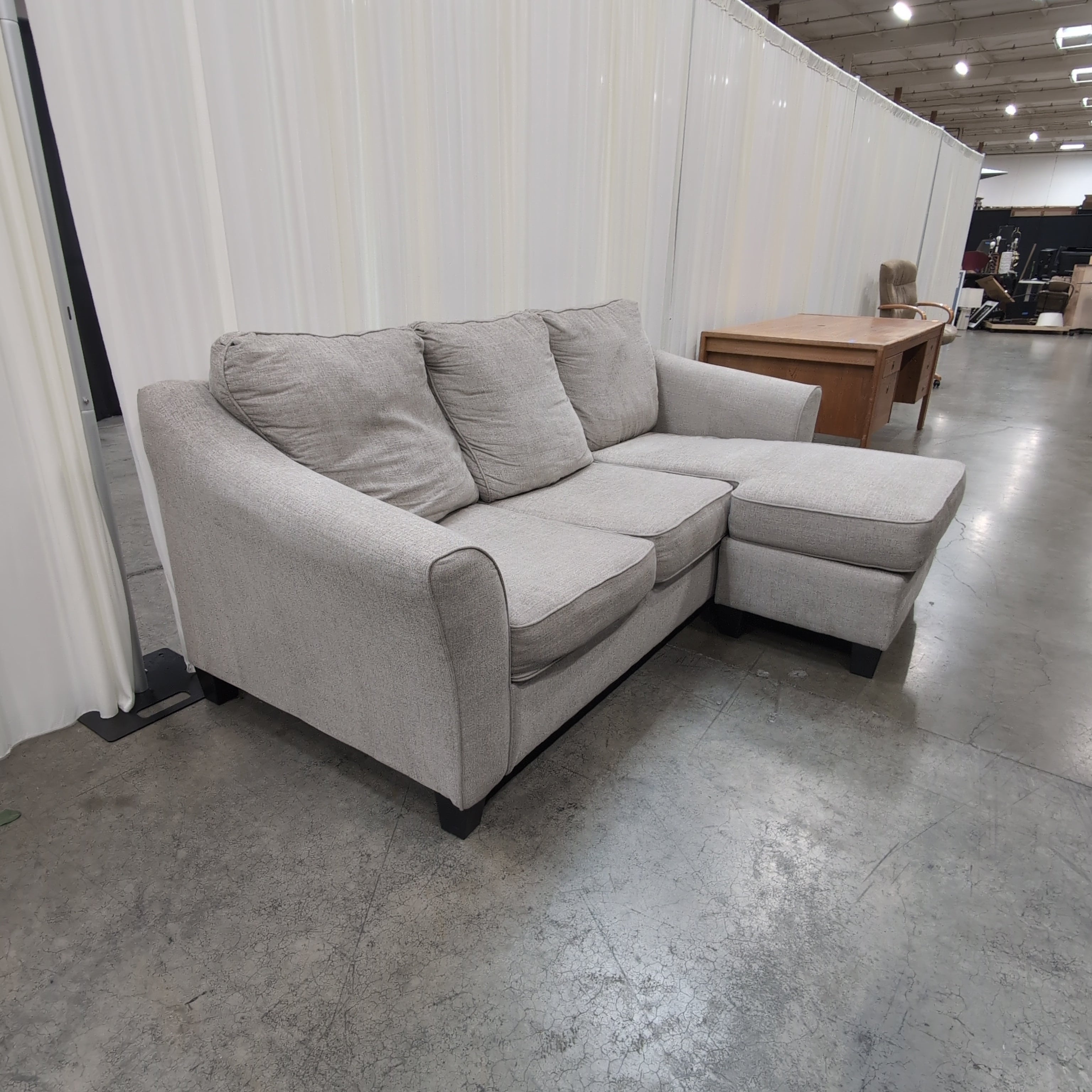 Light Grey Fabric Sectional Couch with Track Arms