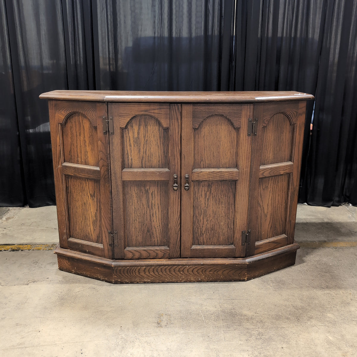 Dark Wood Corner Cabinet with Arched Panels