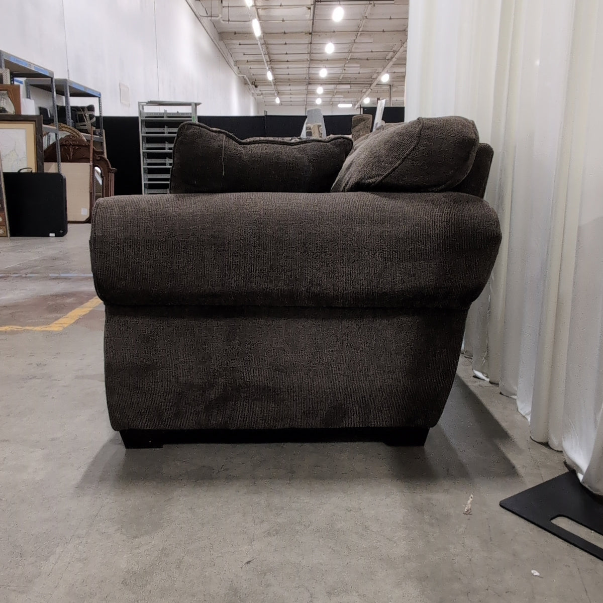 Textured Charcoal Fabric Couch with Rolled Arms