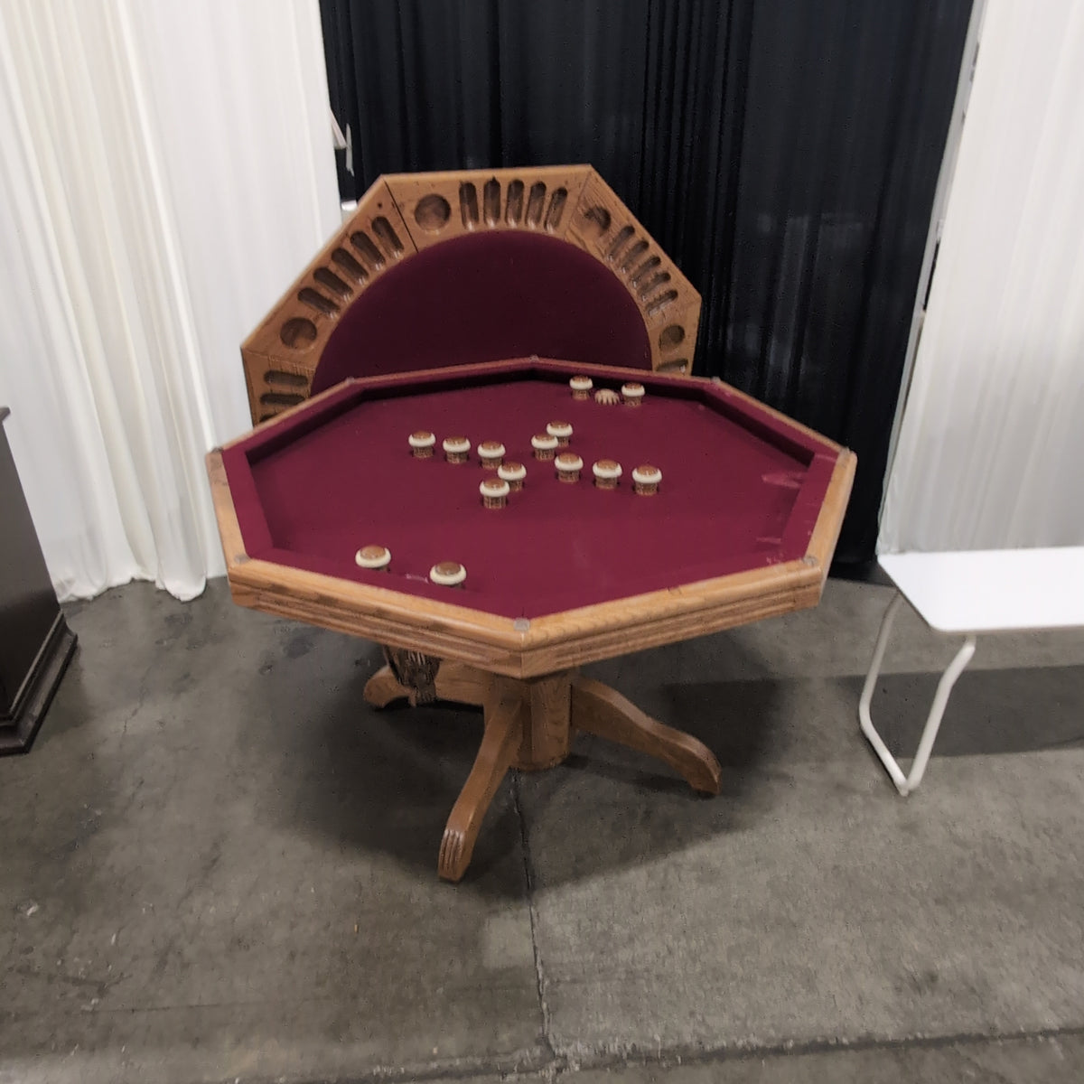 Octagonal Oak Wood Game Table with Inlaid Top