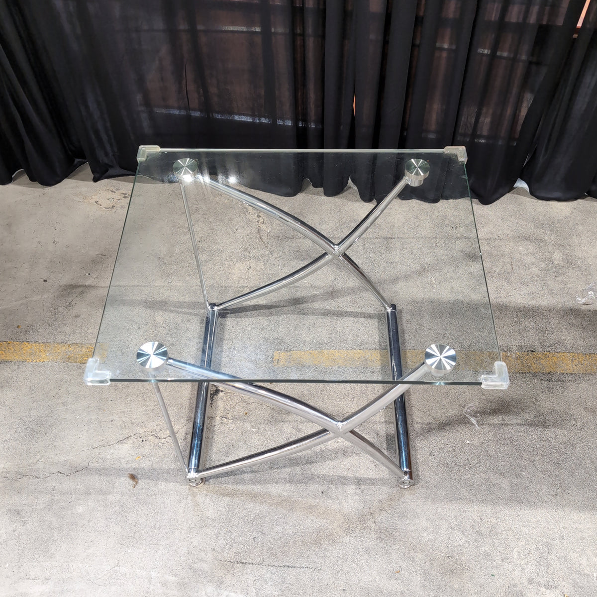 Modern Chrome X-Base Glass End Table