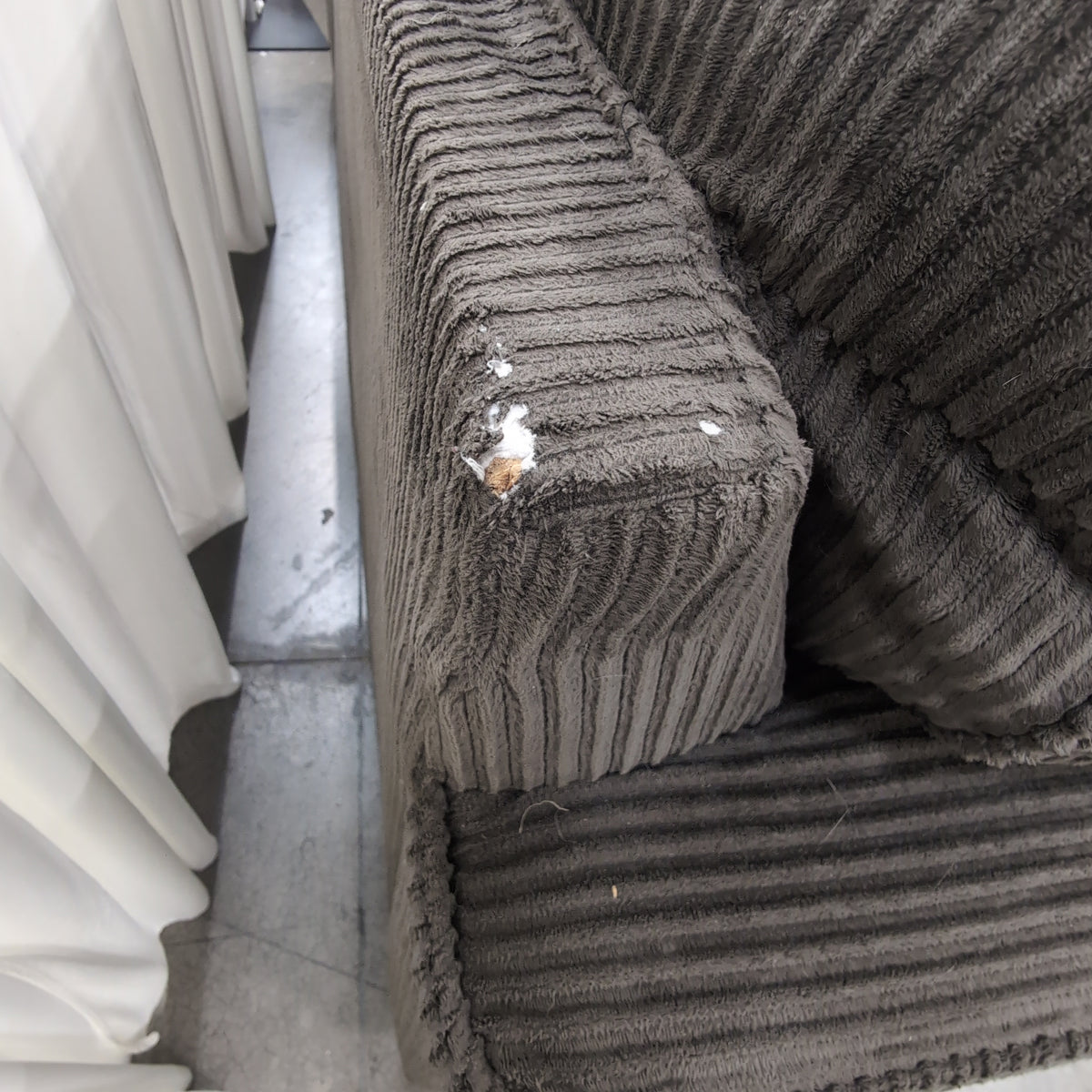 Grey Ribbed Fabric Three-Seater Couch