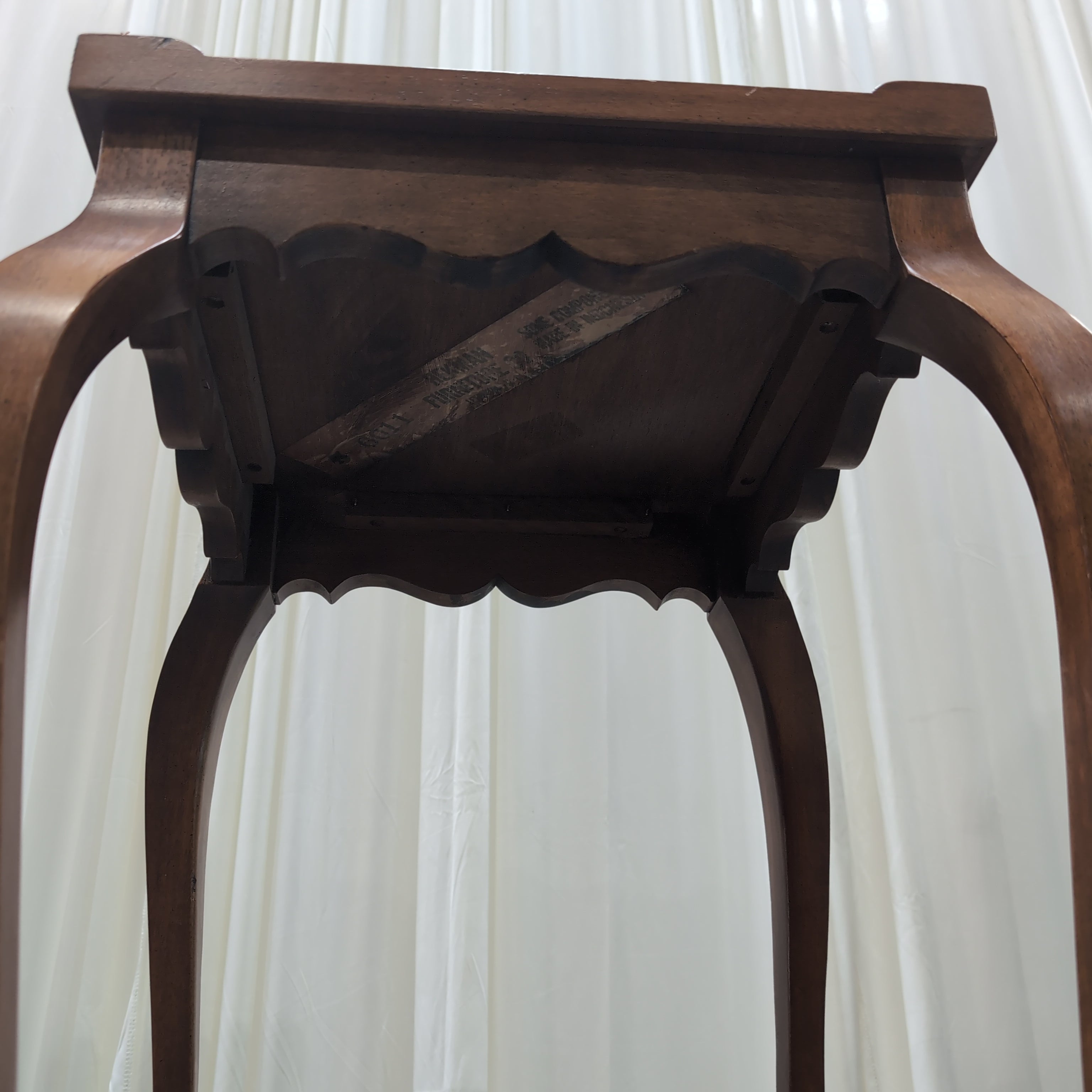 Dark Wood Scalloped End Table with Curved Legs