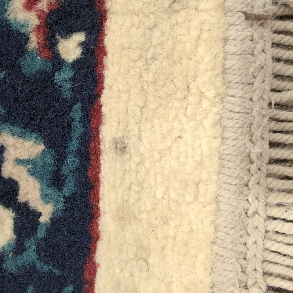 Traditional Navy Blue Floral Area Rug with Fringed Ends
