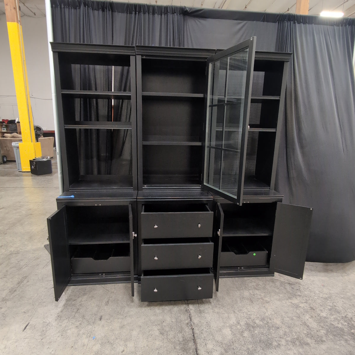 Black Wood Display China Cabinet with Glass Doors