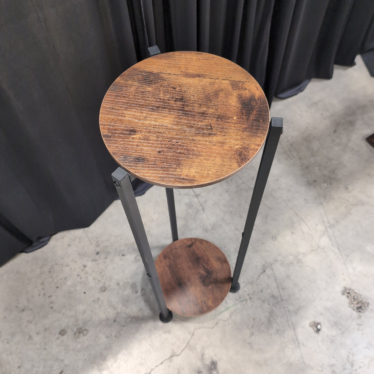 Rustic Brown Wood-Look Two-Tier Plant Stand with Metal Frame