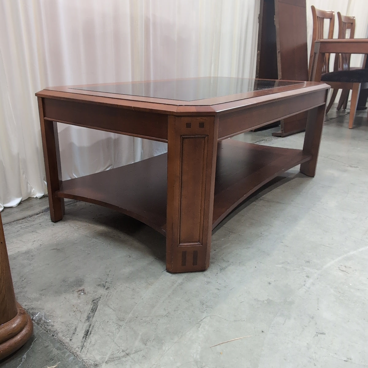 Brown Wood Coffee Table with Glass Top