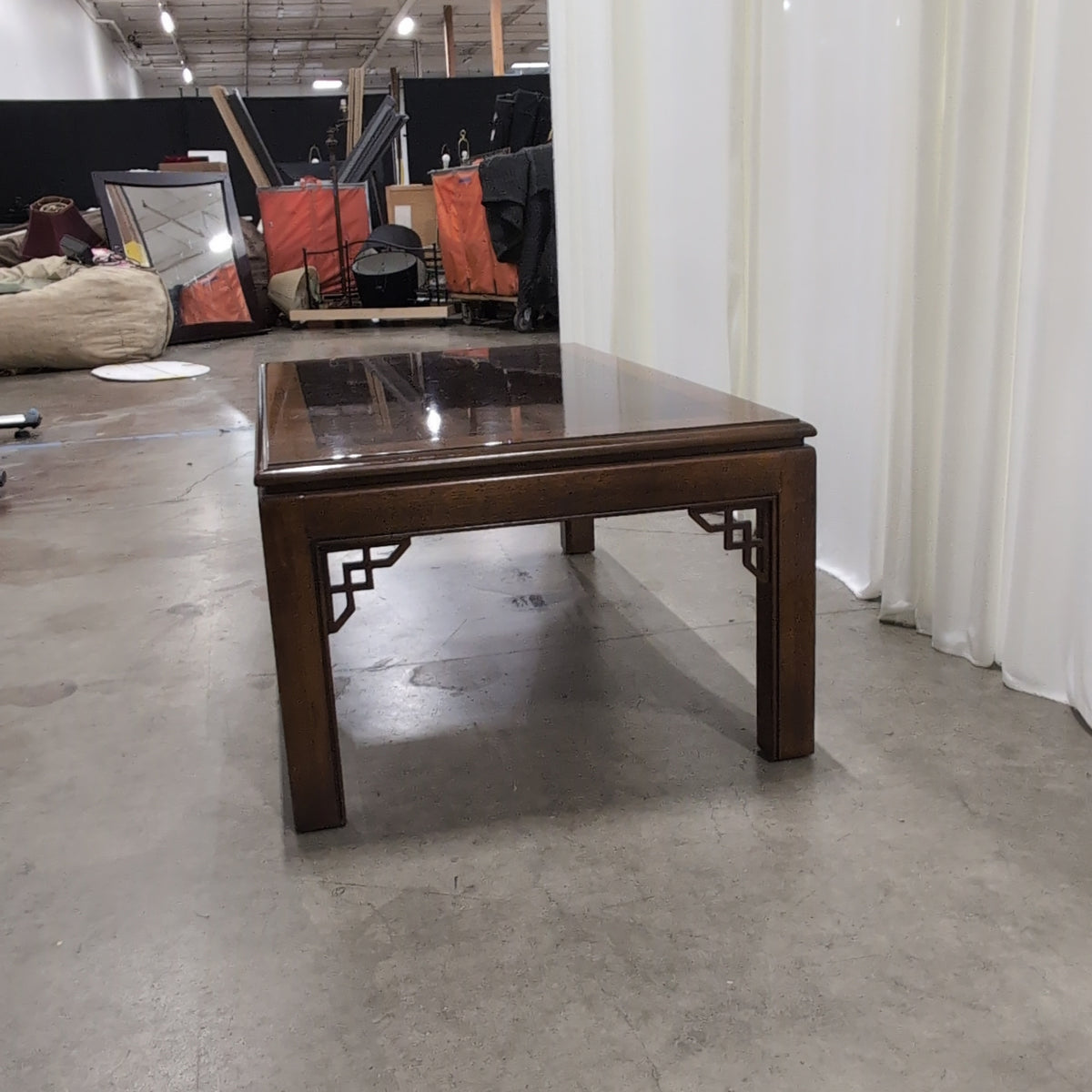 Dark Wood Asian Inspired Coffee Table with Lattice Details