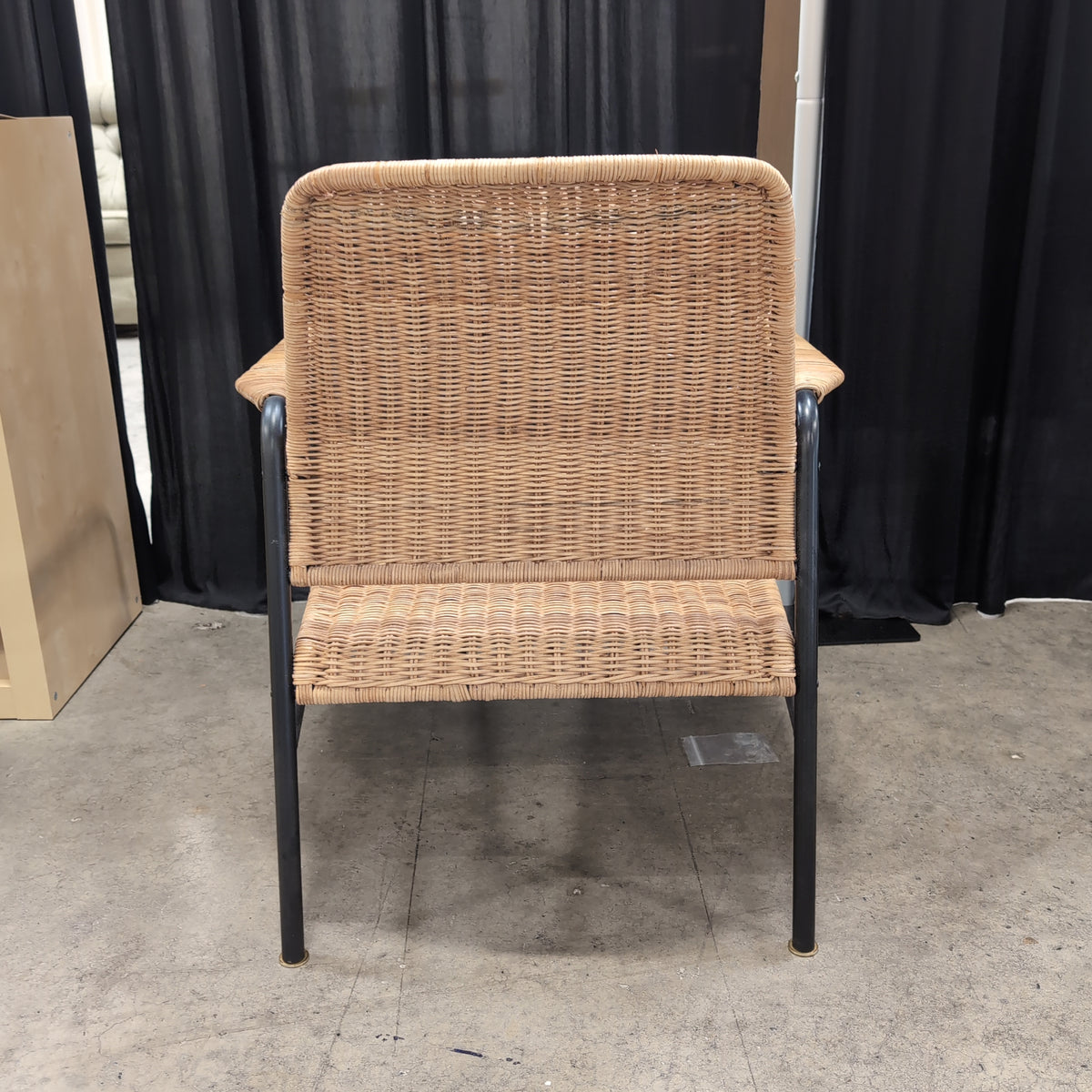 Natural Wicker and Black Metal Frame Chair