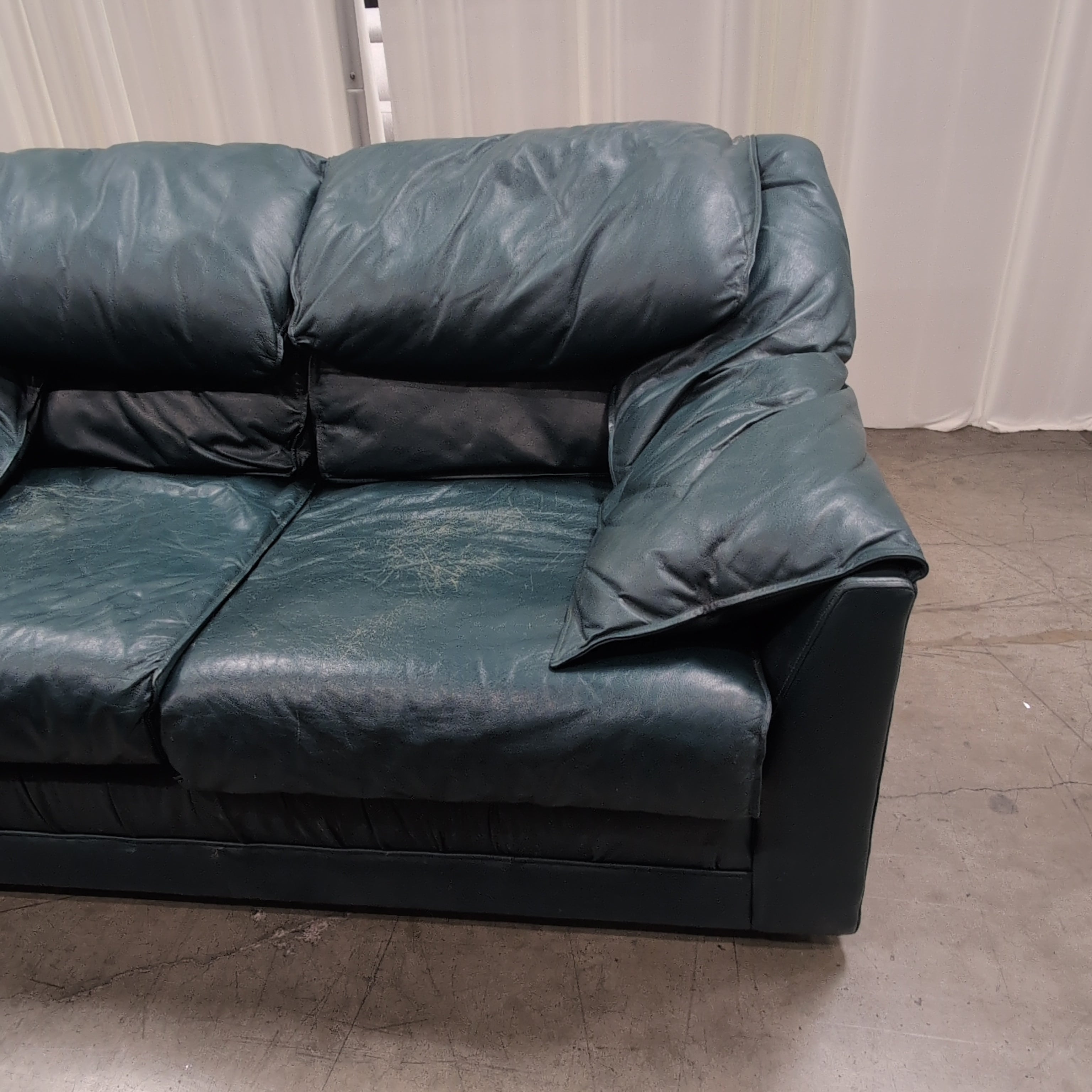 Deep Green Padded Loveseat in Leather