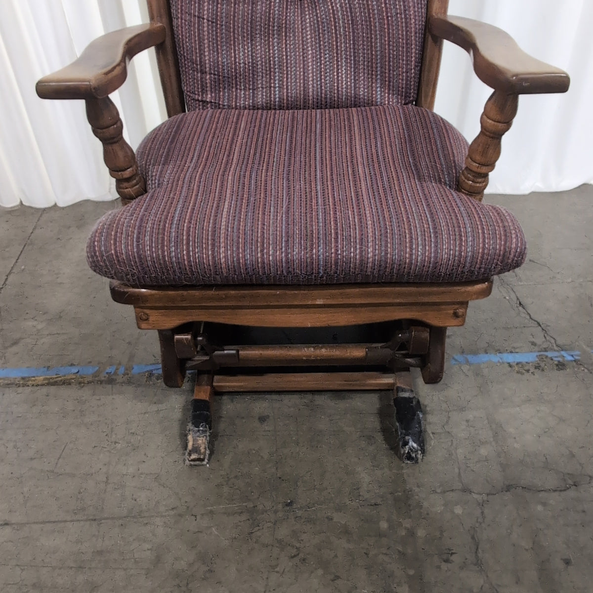 Traditional Wood Glider Rocking Chair with Striped Fabric