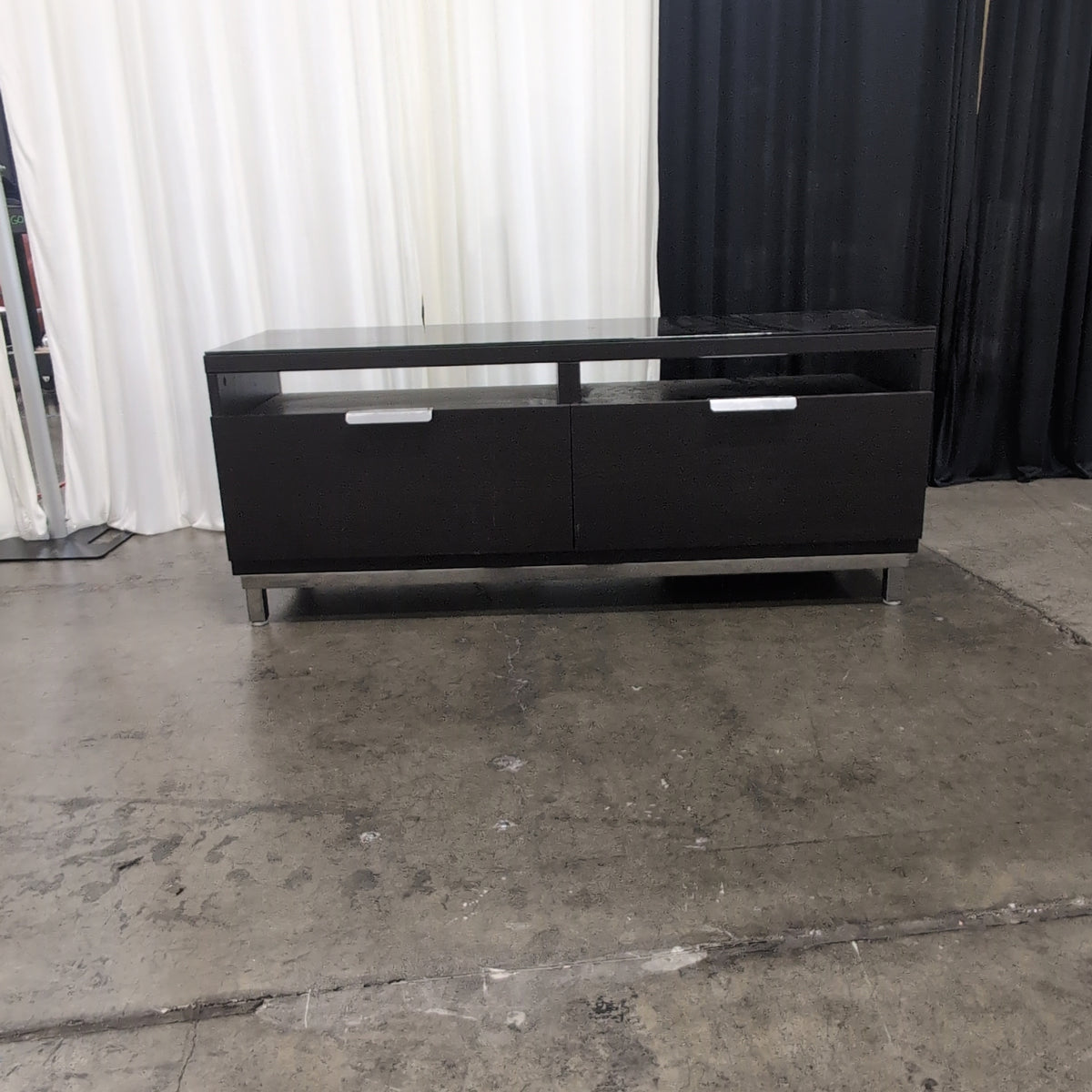Dark Wood Low Profile TV Stand with Drawer