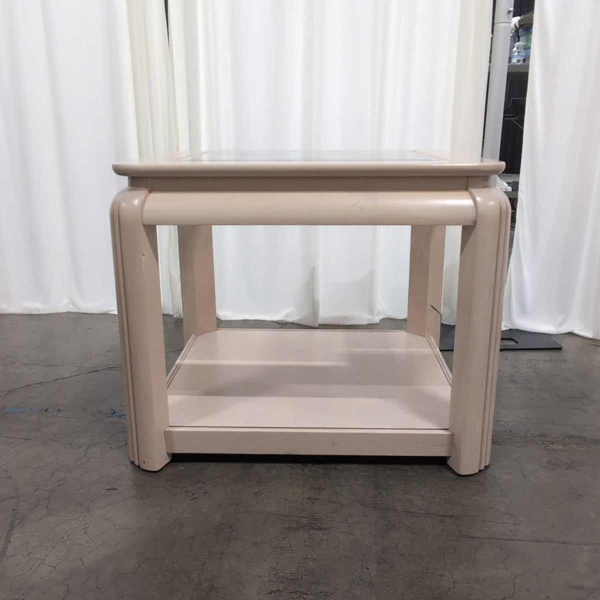 Light Wood Square End Table with Glass Top
