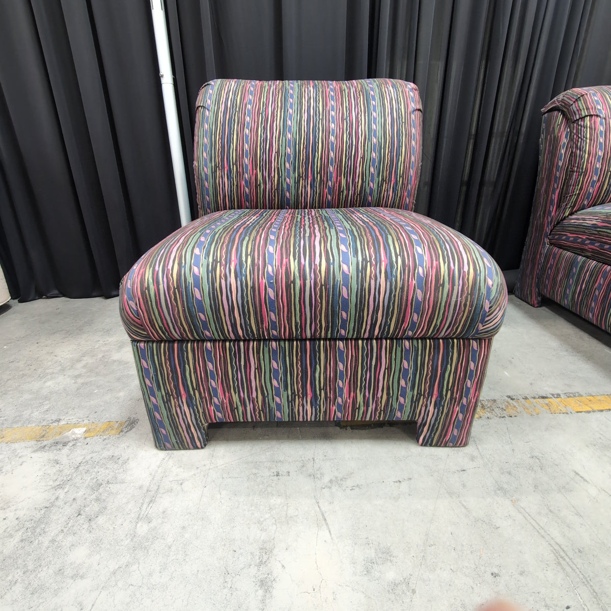 Multi-Color Striped Fabric Armless Chair