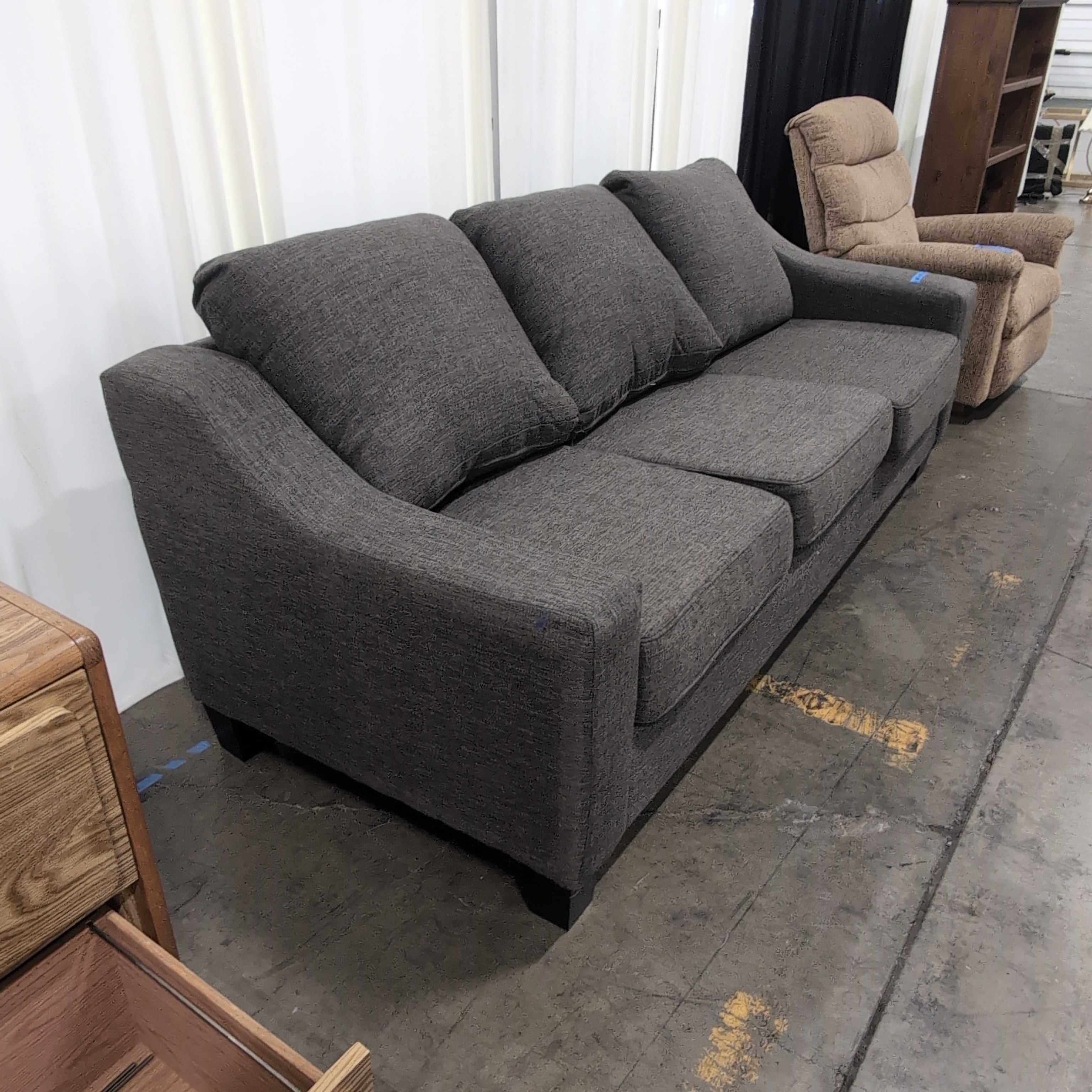 Dark Grey Fabric Track Arm Couch