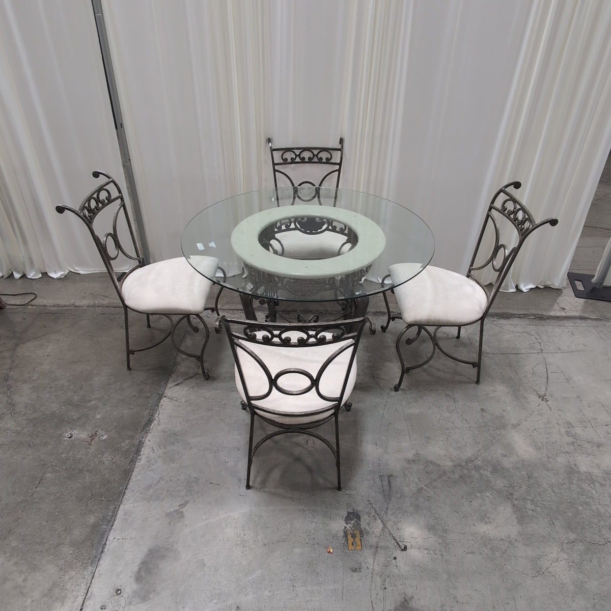 Ornate Wrought Iron Glass Dining Table with Chairs