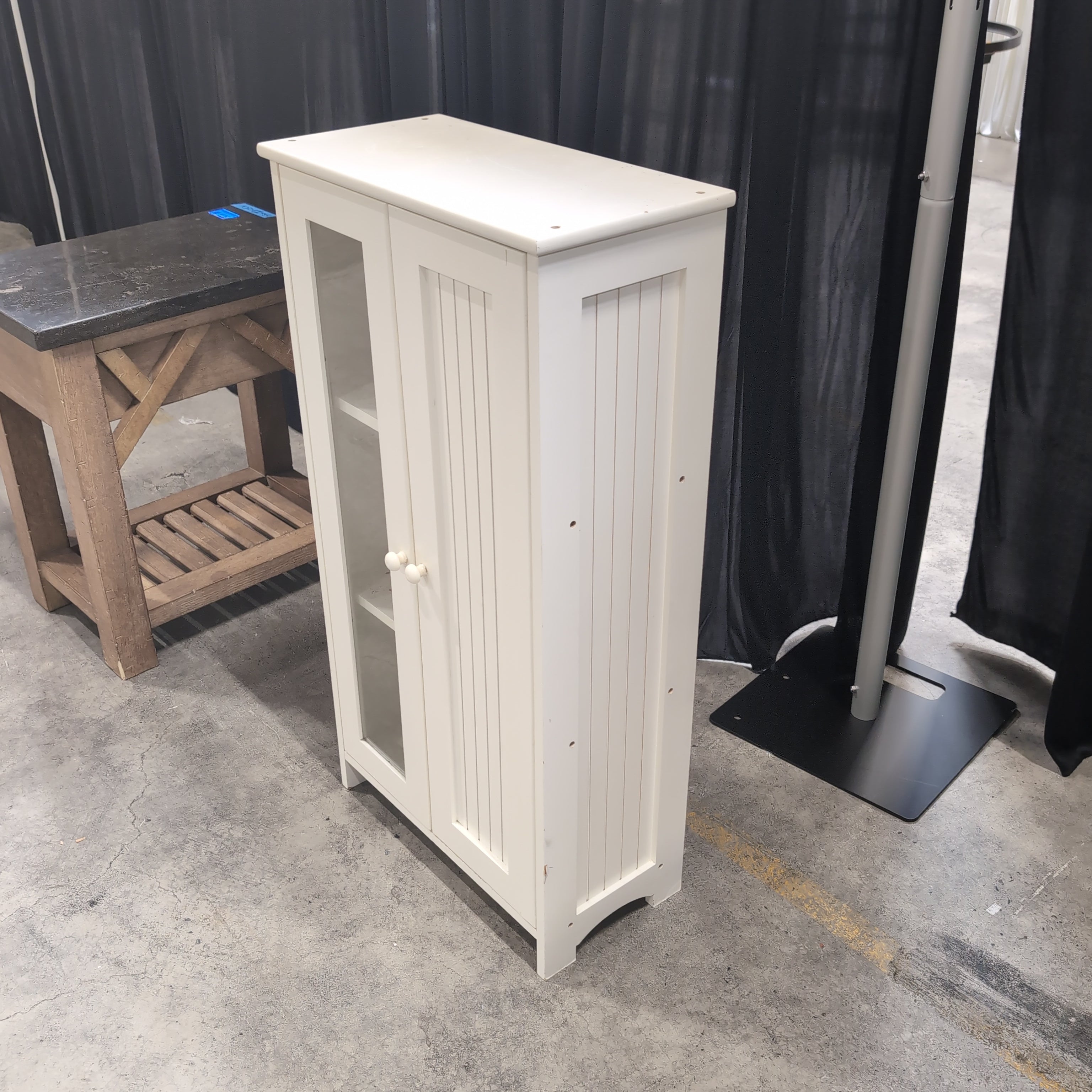 White Wood Storage Cabinet with Glass Door