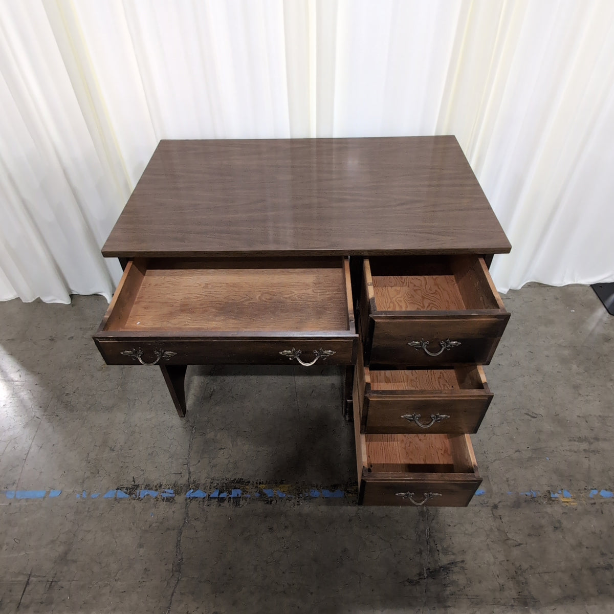 Dark Wood Traditional Style Desk with Ornate Hardware