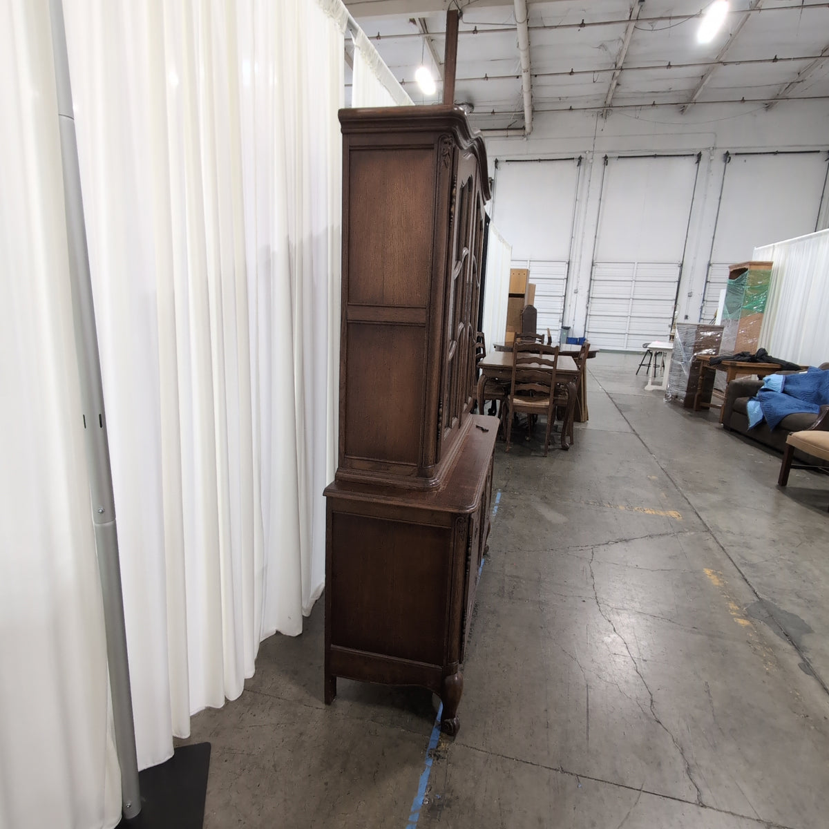 French Provincial Style Wood China Cabinet with Glass Doors