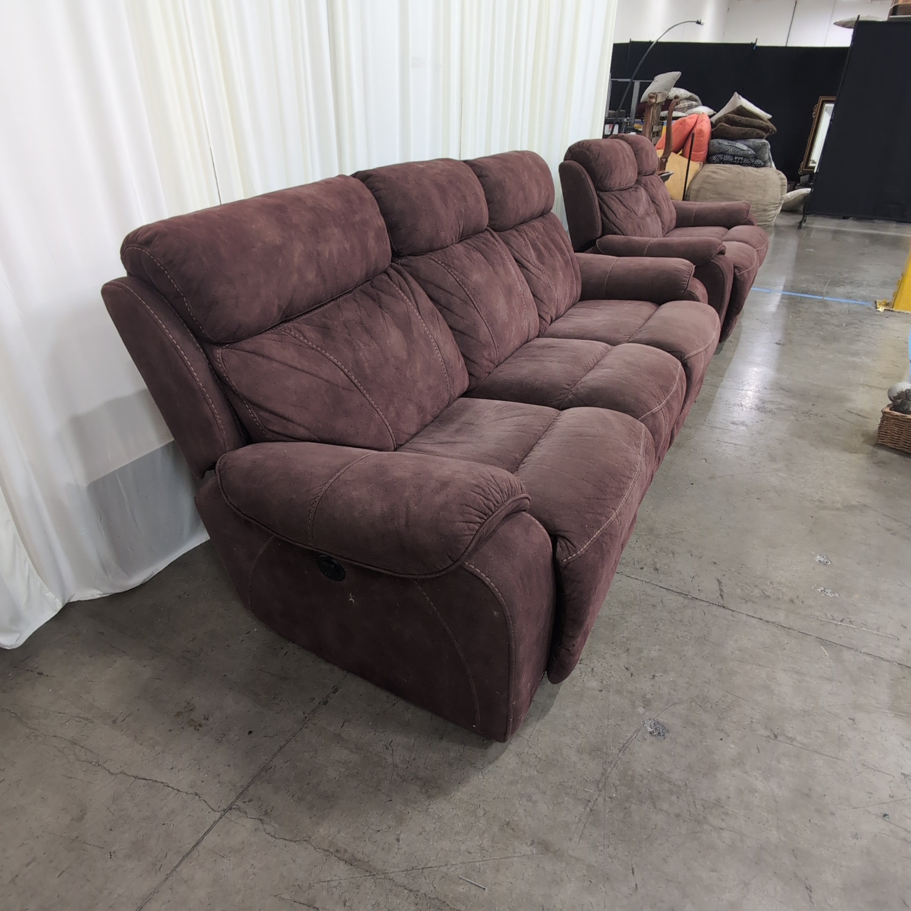 Burgundy Microsuede Three-Seat Reclining Couch
