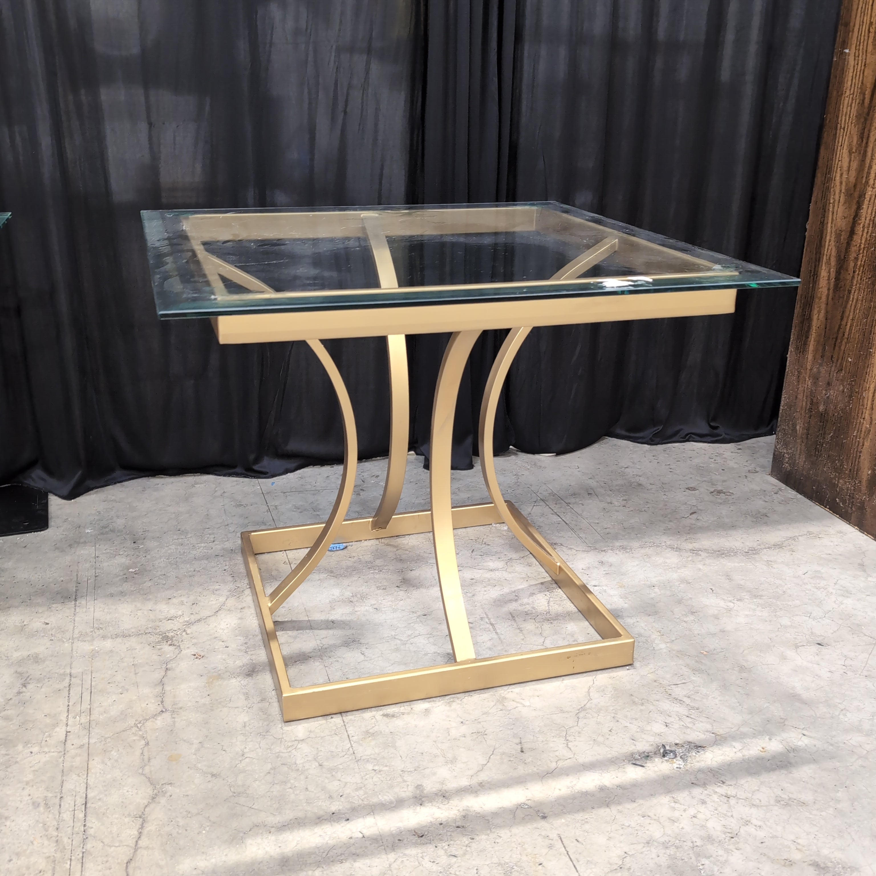 Geometric Gold Metal Coffee Table with Glass Top