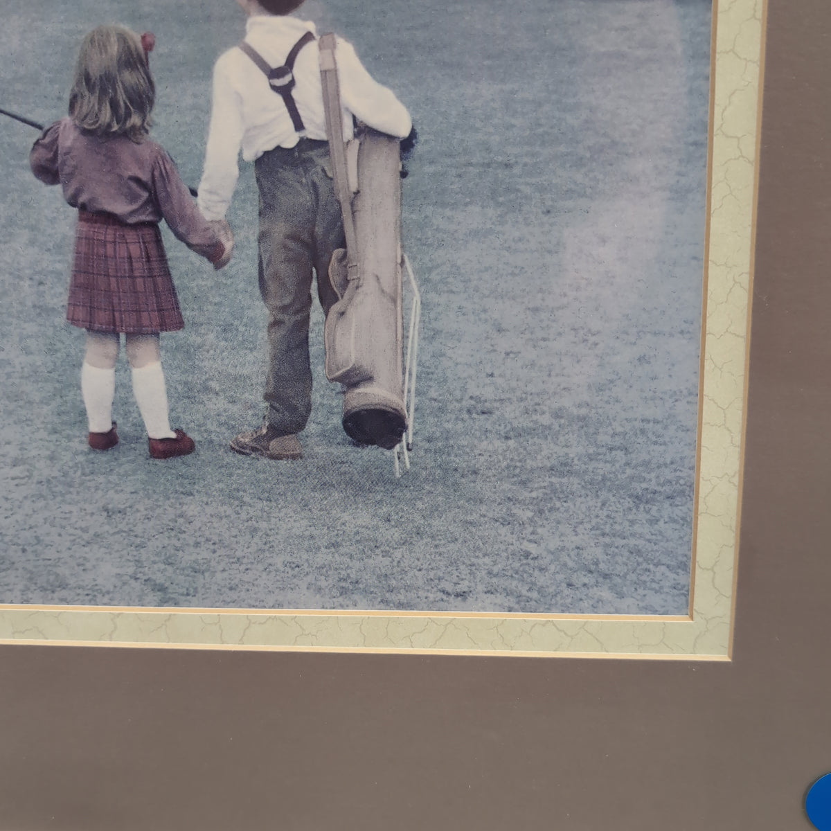Vintage Style Children Golfing Framed Photograph in Wood