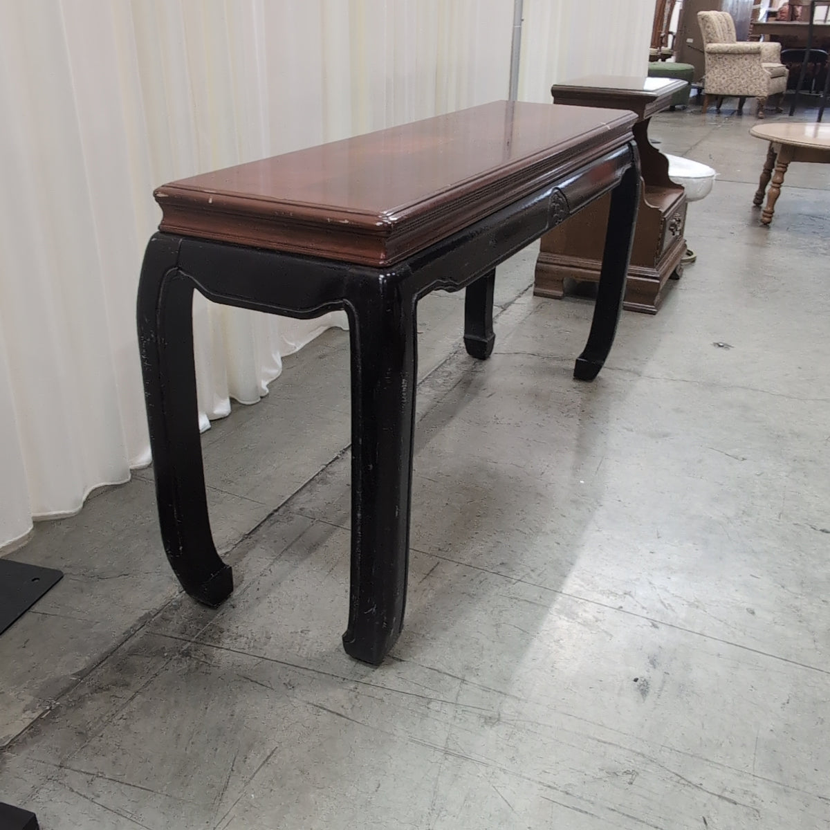 Two-Tone Asian Style Console Table with Carved Apron
