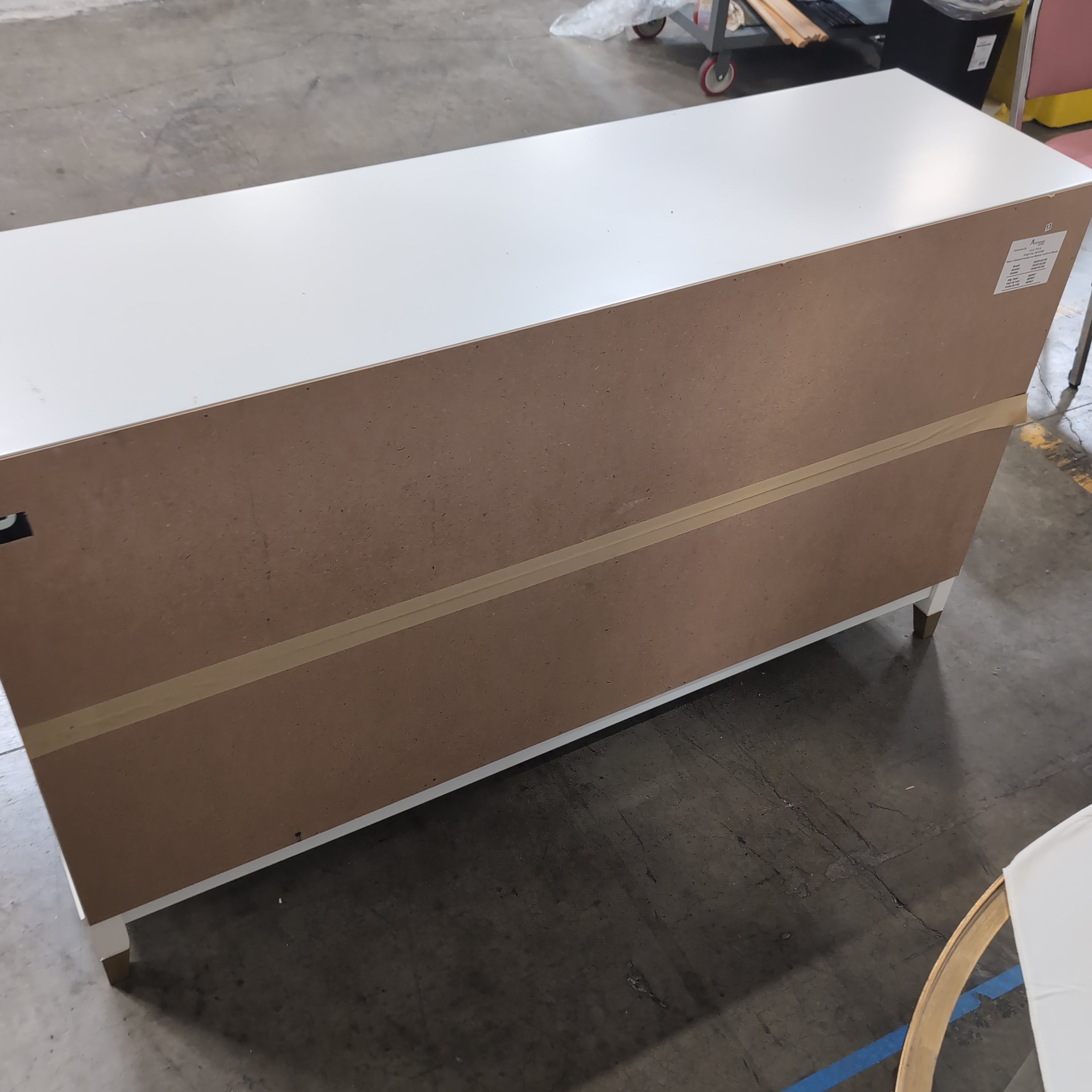 White Six-Drawer Wood Dresser with Gold Hardware