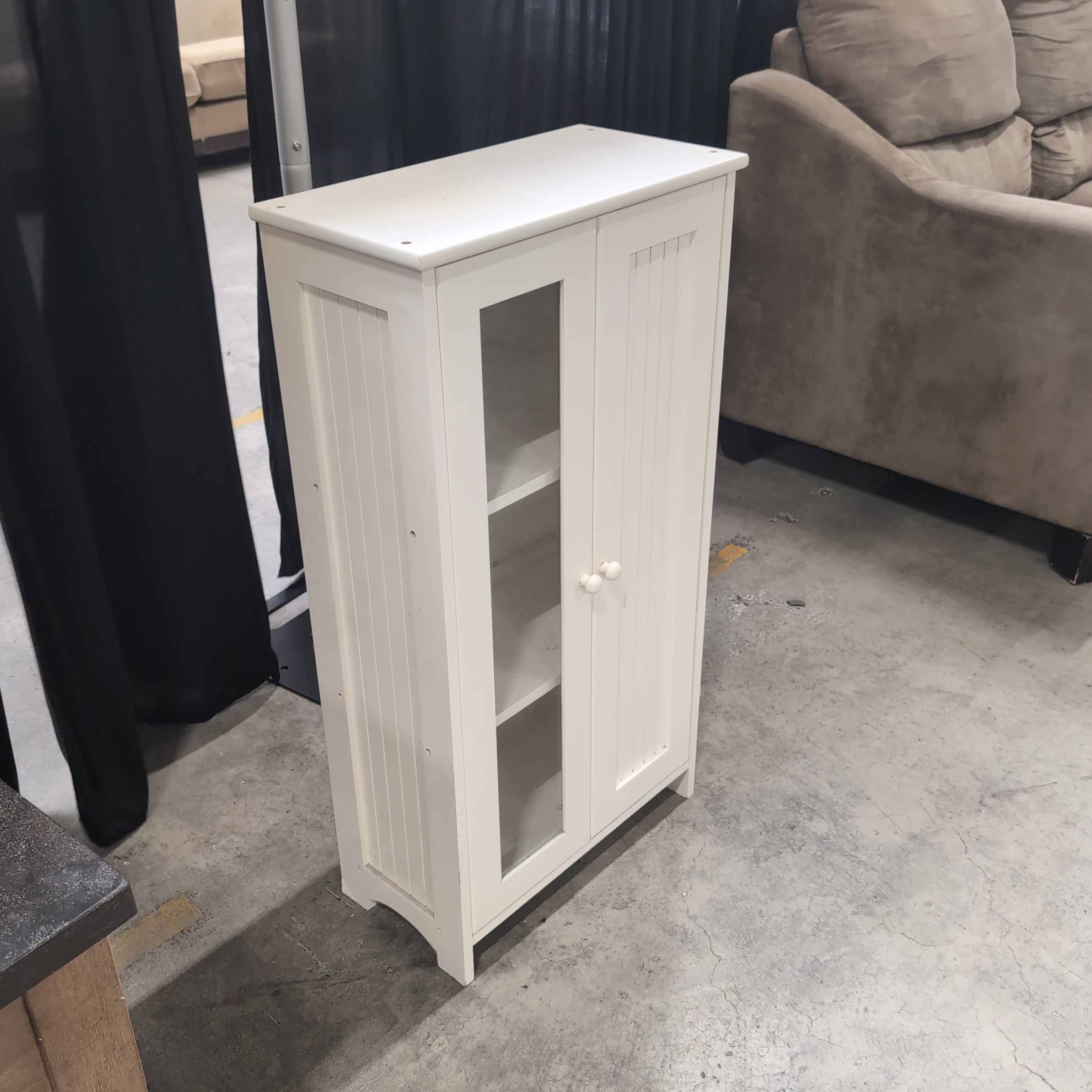 White Wood Storage Cabinet with Glass Door