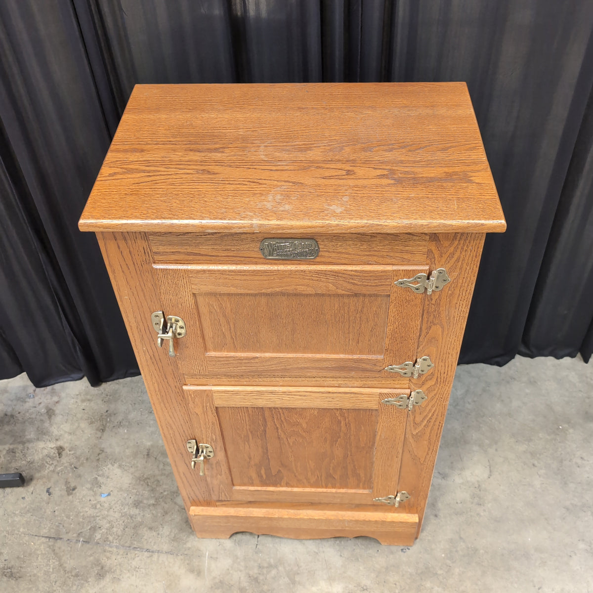 WHITE CLAD Oak Reproduction Icebox with Brass Hardware