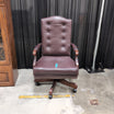 Traditional Brown Tufted Office Chair with Wood Arms