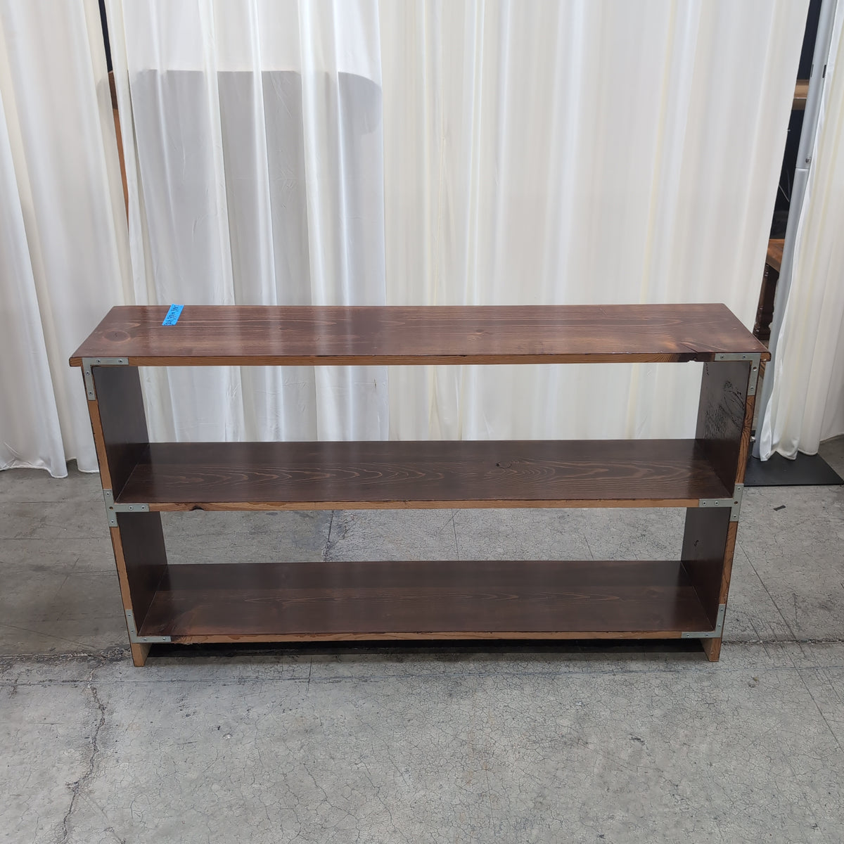 Dark Brown Stained Wood Three-Shelf Bookcase