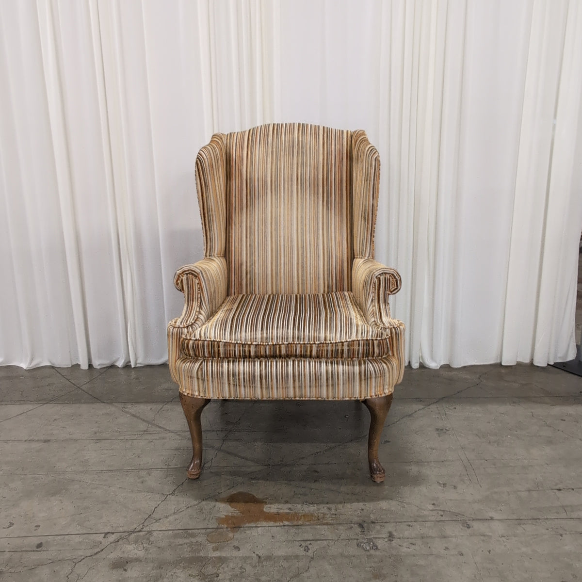 Traditional Brown Striped Wingback Chair