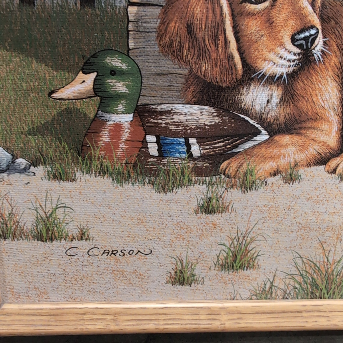 C. Carson Puppy Doghouse Scene Framed Picture in Wood