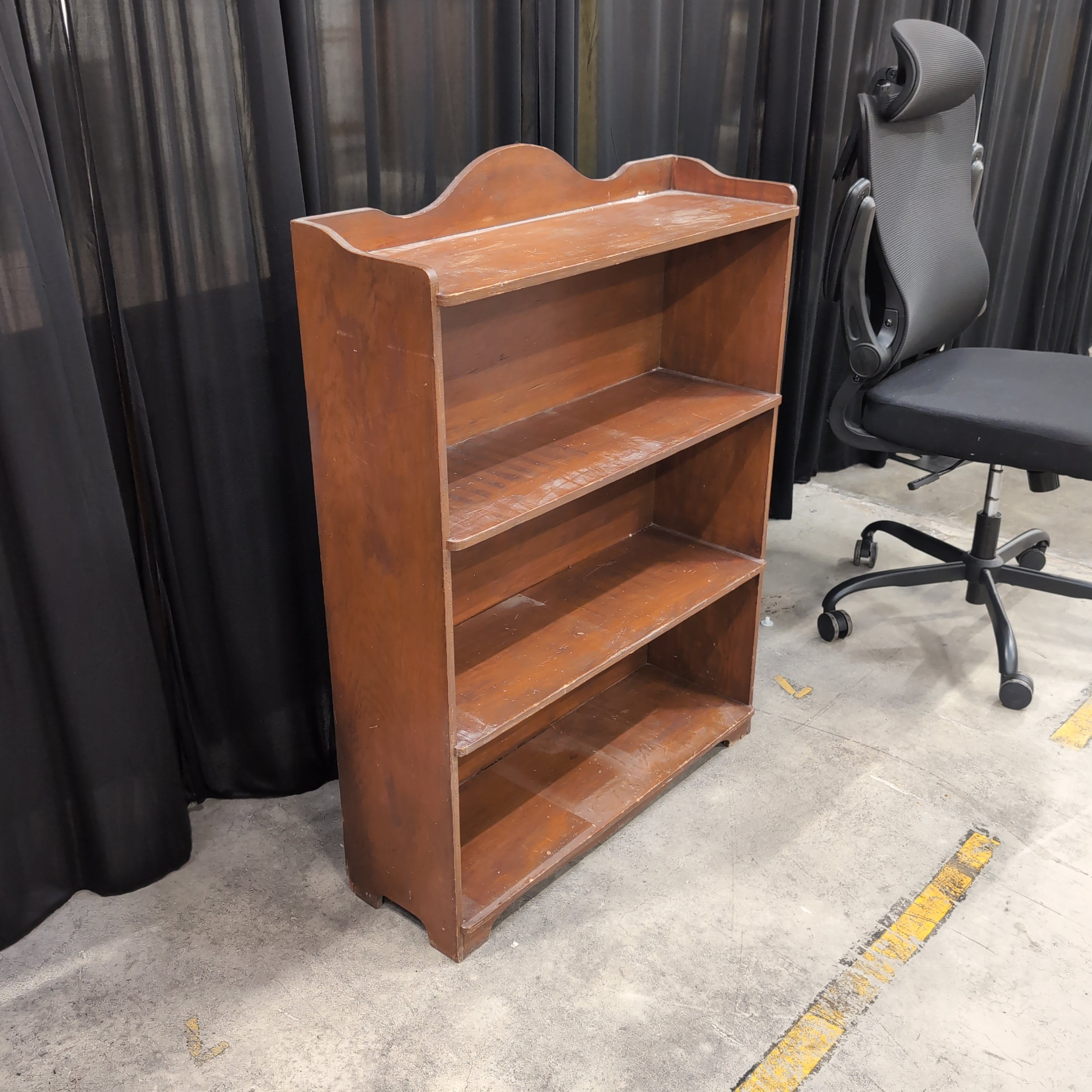 Brown Wood Three-Shelf Bookcase with Curved Top